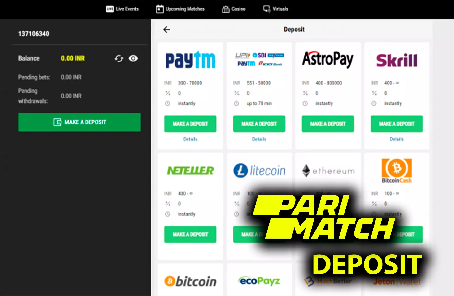 After making a first deposit you can receive your Welcome bonus from Parimatch.