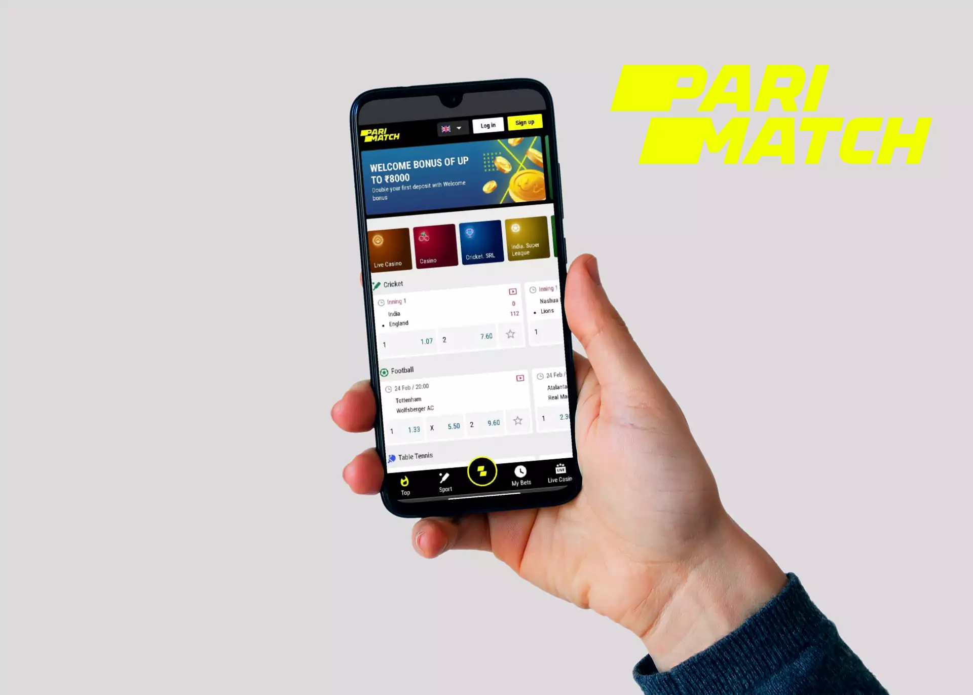 Sign up for Parimatch, download the a[[ and start betting.