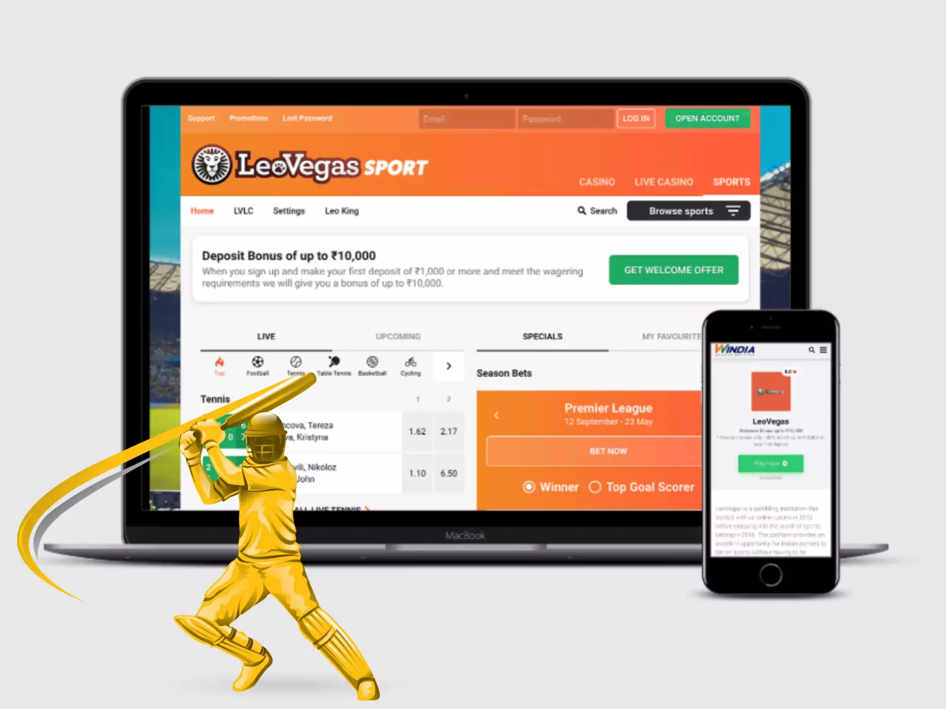You can easily bet on cricket with LeoVegas.