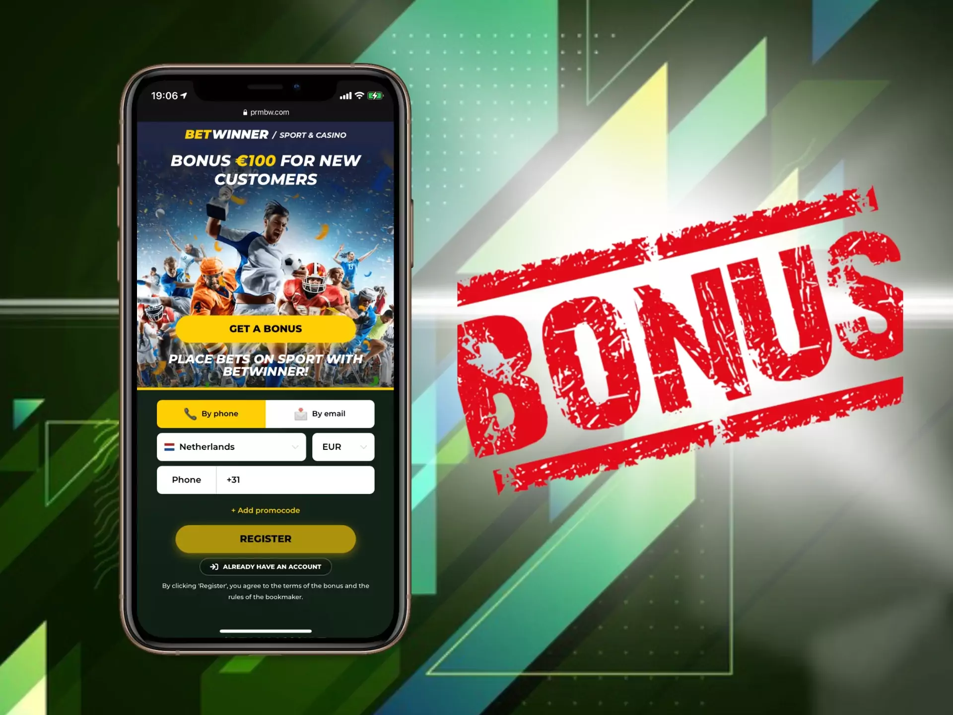 Make a deposit via your mobile phone and get your welcome bonus at Betwinner app.