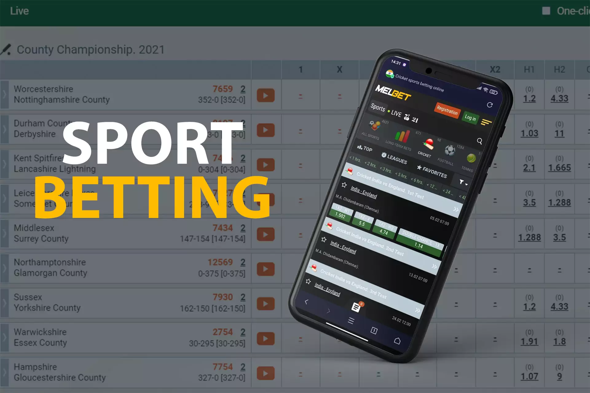 There are a lot of sport events, markets and odds to bet on at Melbet app.