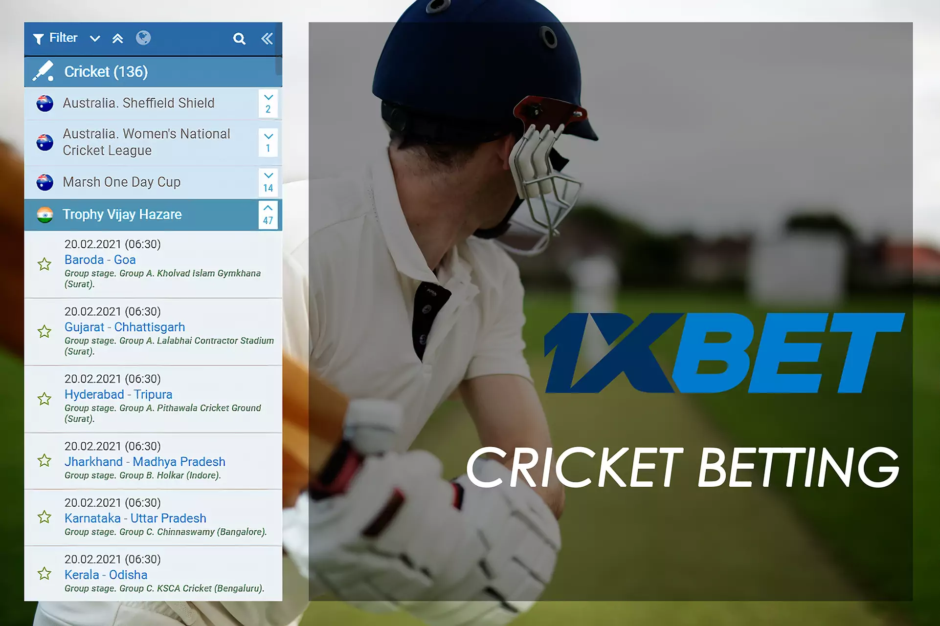 The 1xBet app offers a variety of cricket betting options in India.