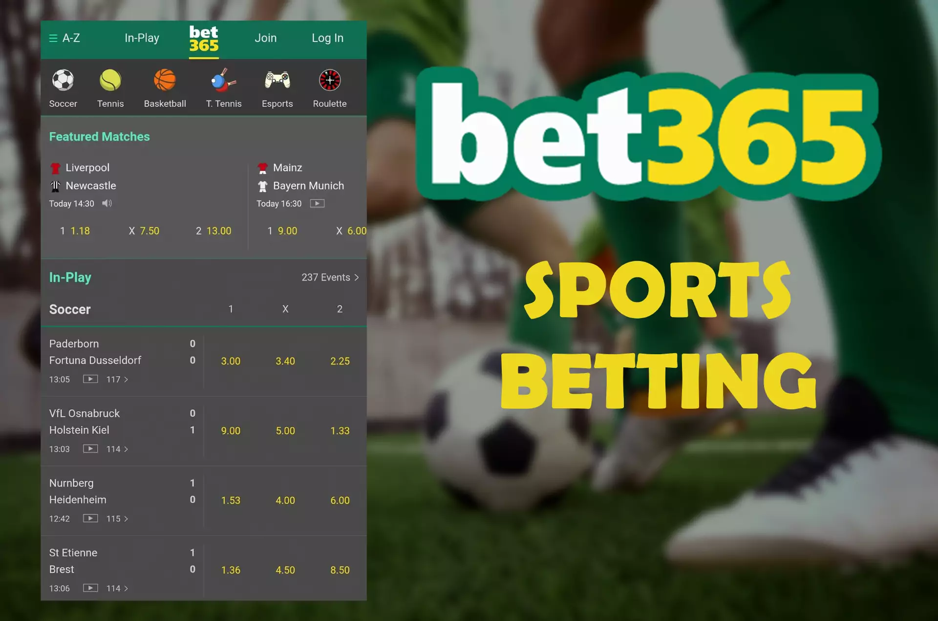 In the bet365 mobile app, users can bet on sports.