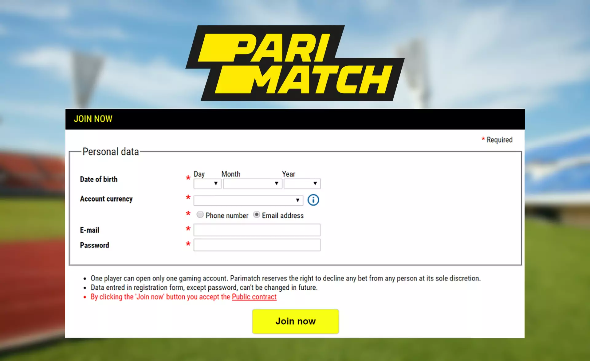 Register a new Parimatch account to bet on cricket.