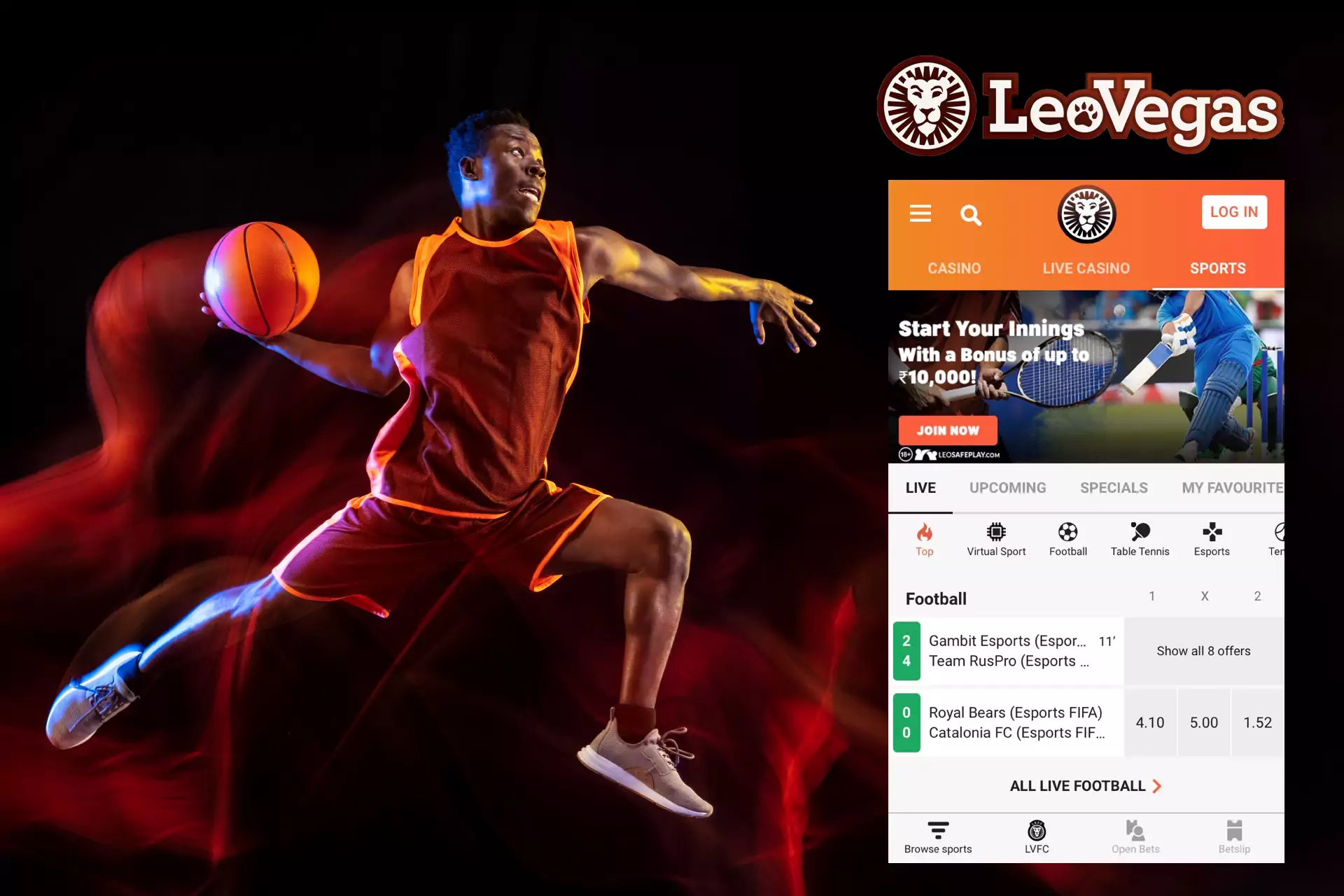 In the mobile app of LeoVegas, users can place bets for different kinds of sports.