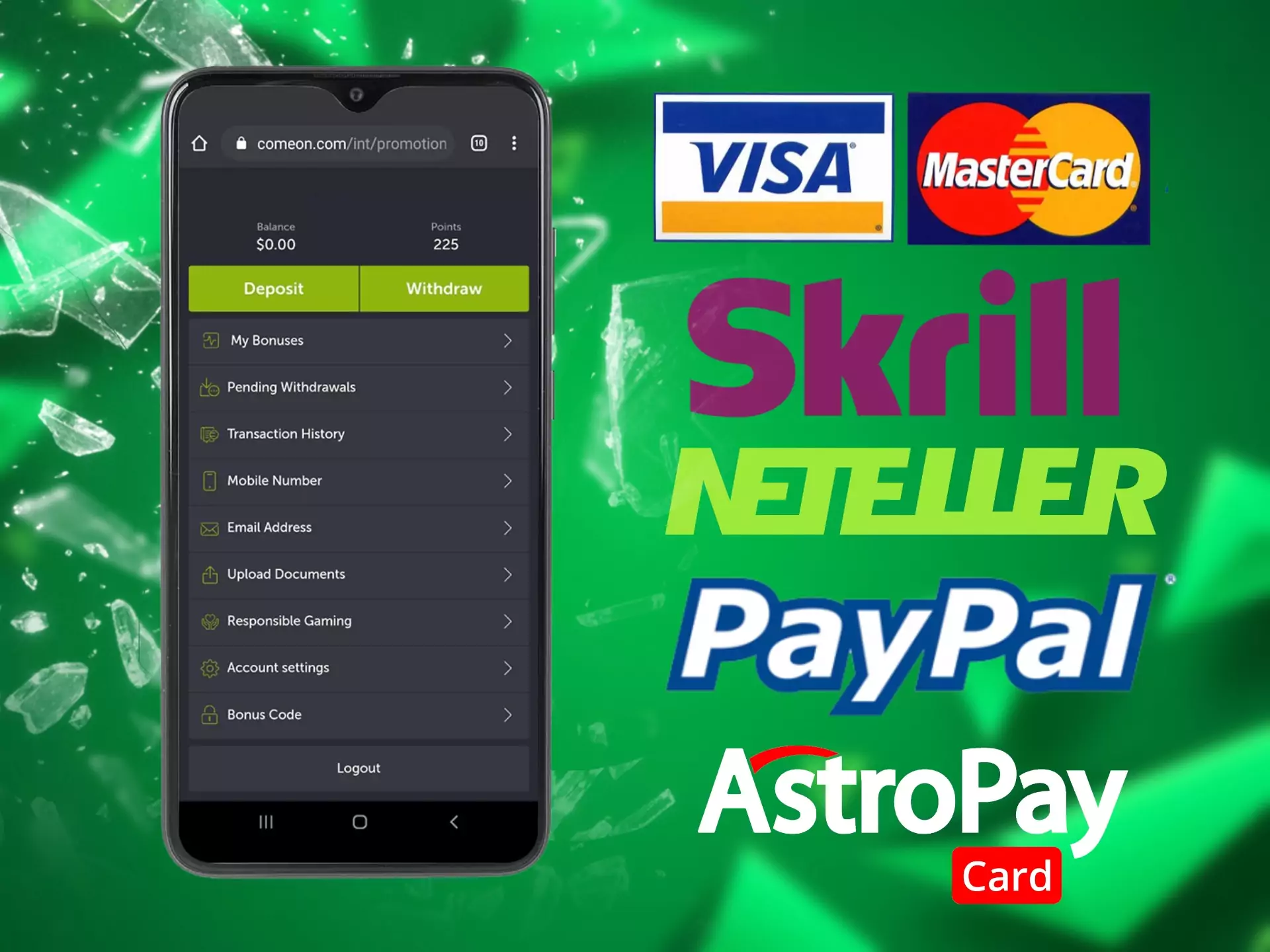 There are a lot of payment methods at ComeOn, that are convenient for Indian players.