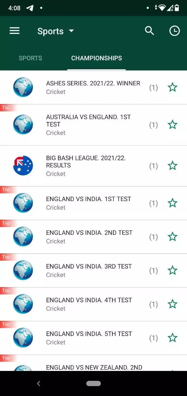 Cricket Betting Section in Betwinner Mobile App.