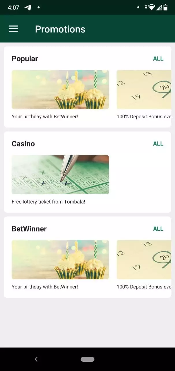 Bonuses and Promotions in Betwinner Mobile App.