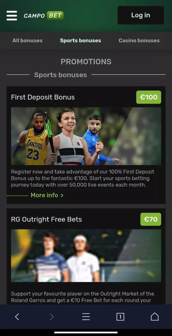 Promotions in the Campobet mobile app.
