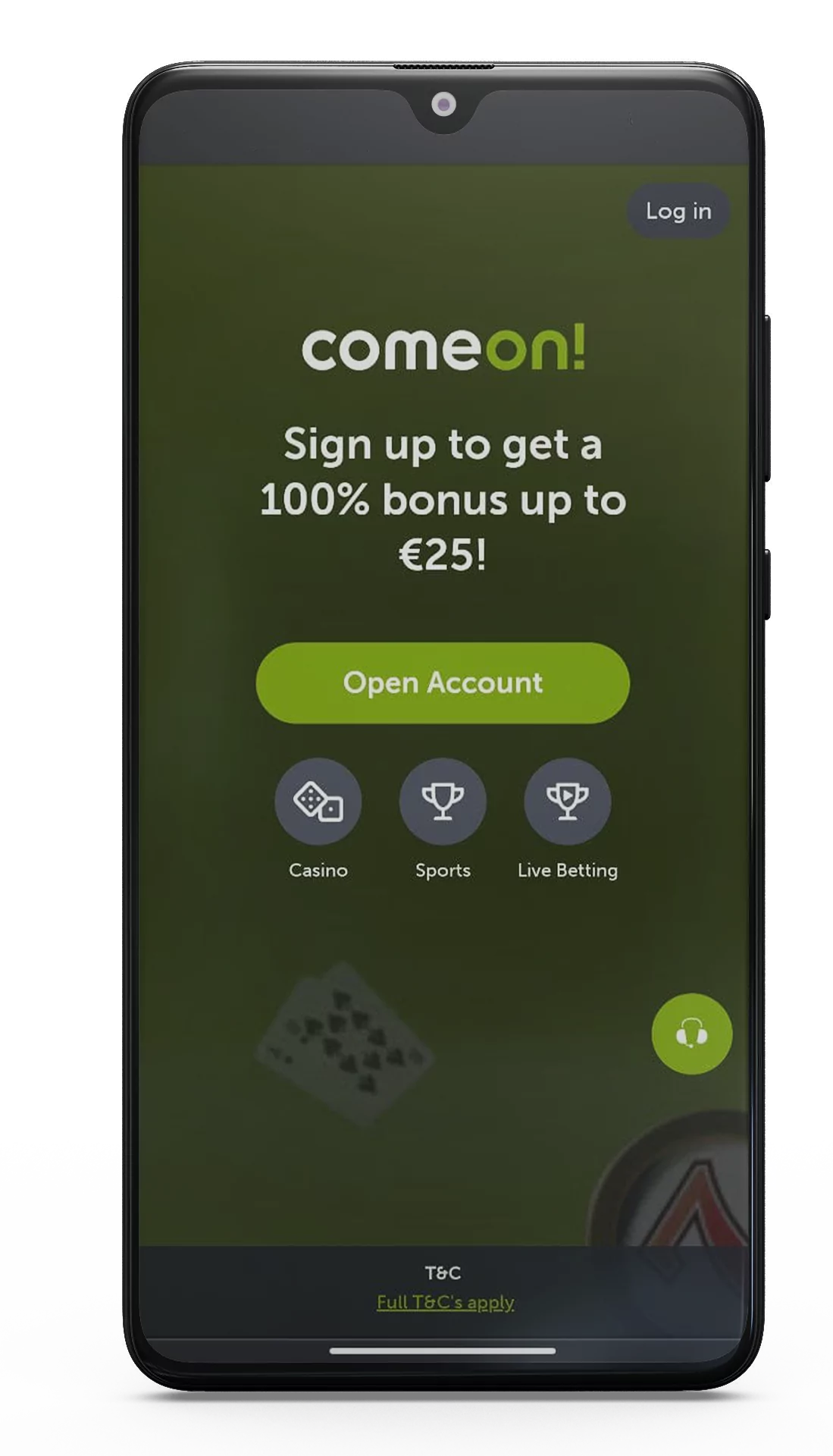 Visit the ComeOn official website via your mobile phone.
