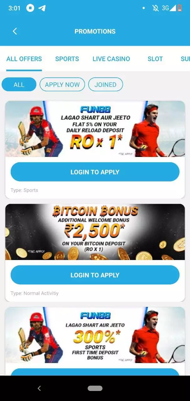 Bonuses in Fun88 Mobile App.