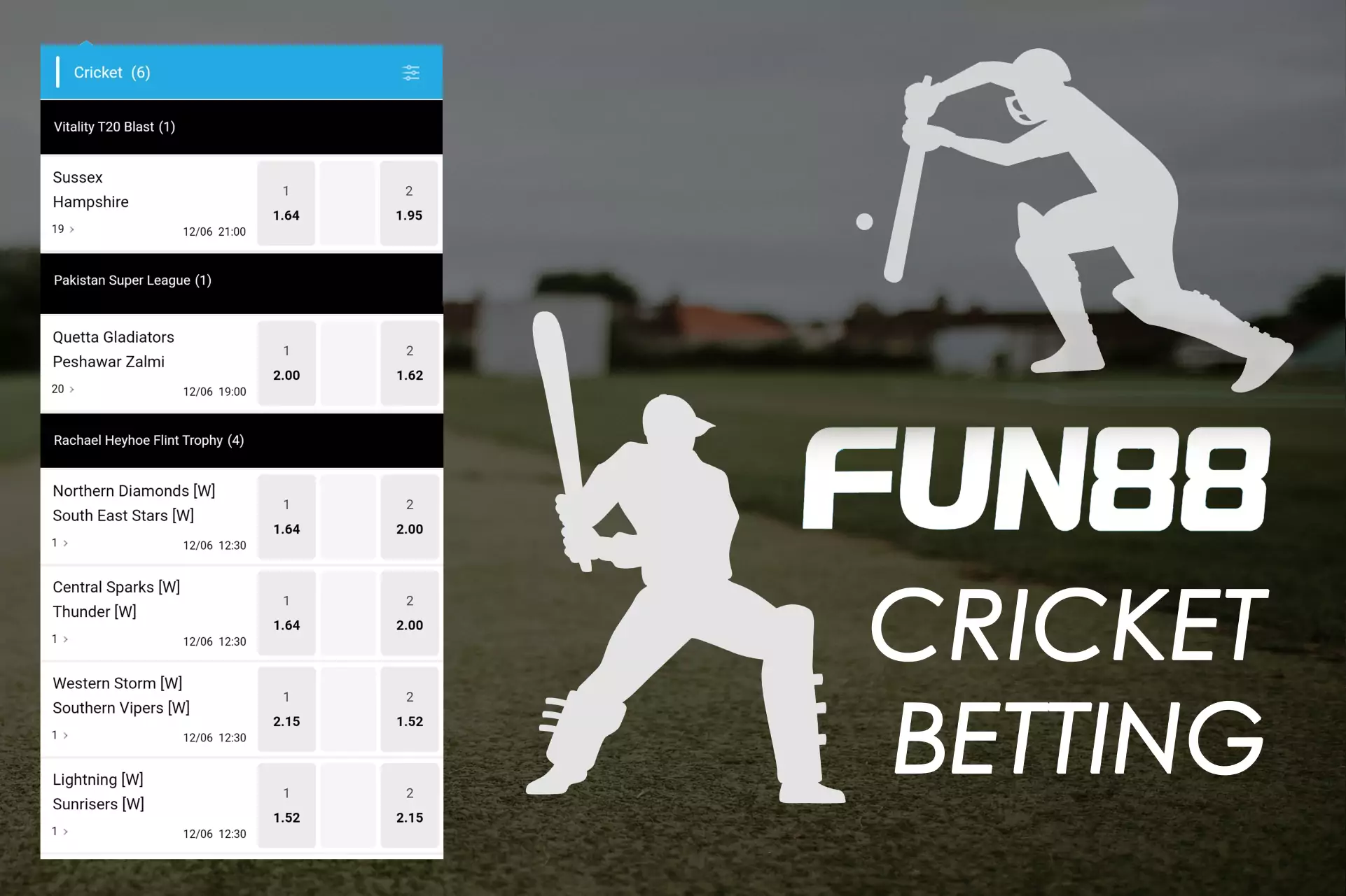 Users can bet on cricket in Fun88.