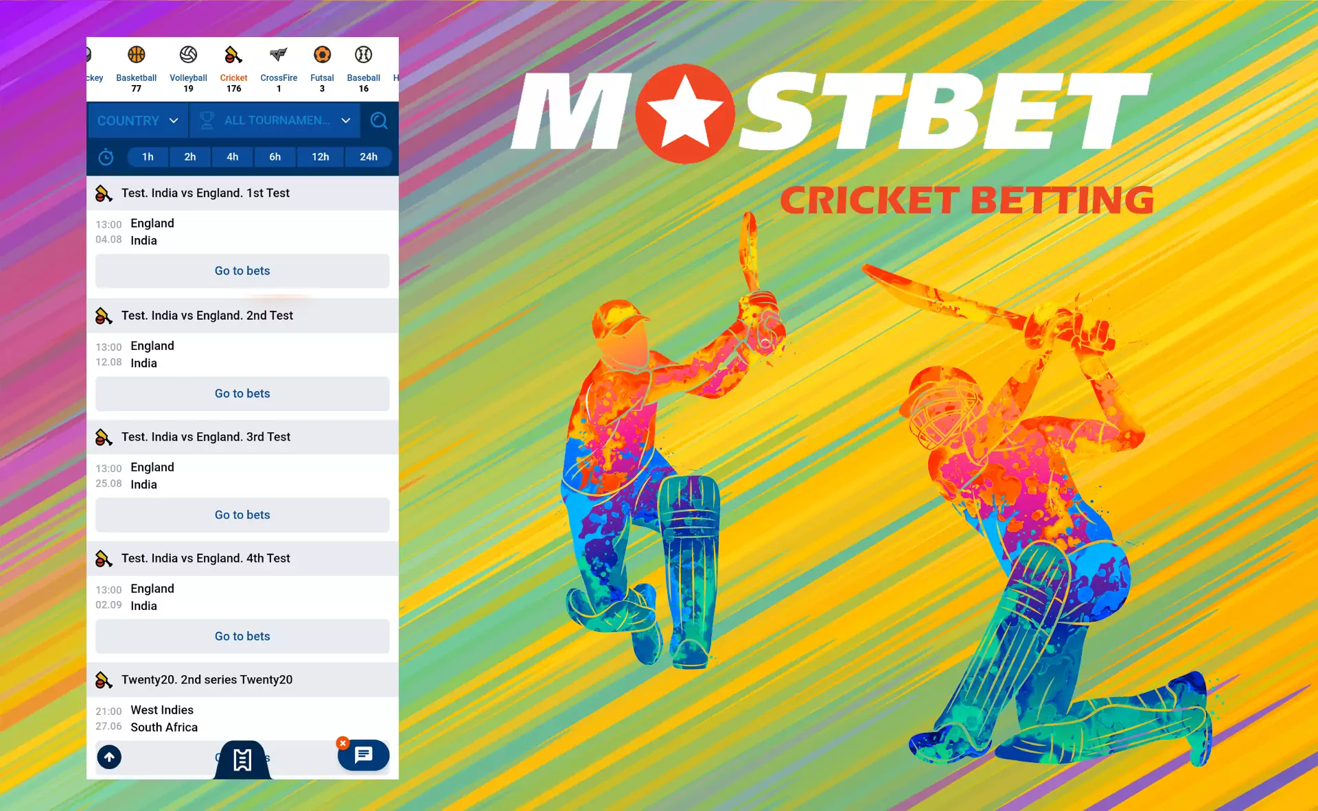 Cricket fans can place bets in the Mostbet app.