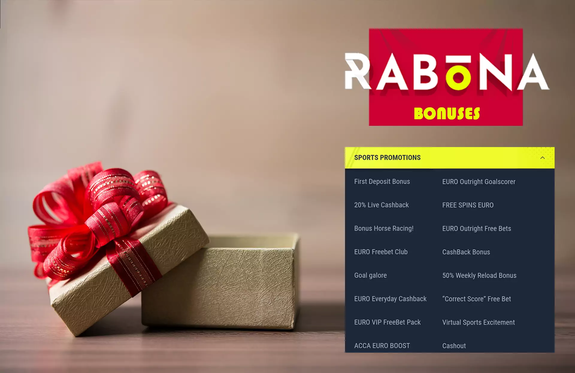 Rabona offers sports and casino bonuses.