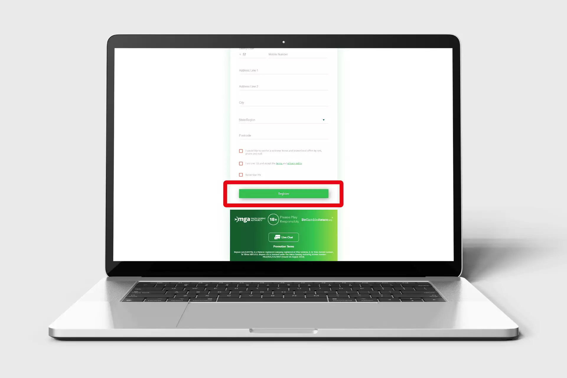 Press the 'Register' button in order to complete sign-up.