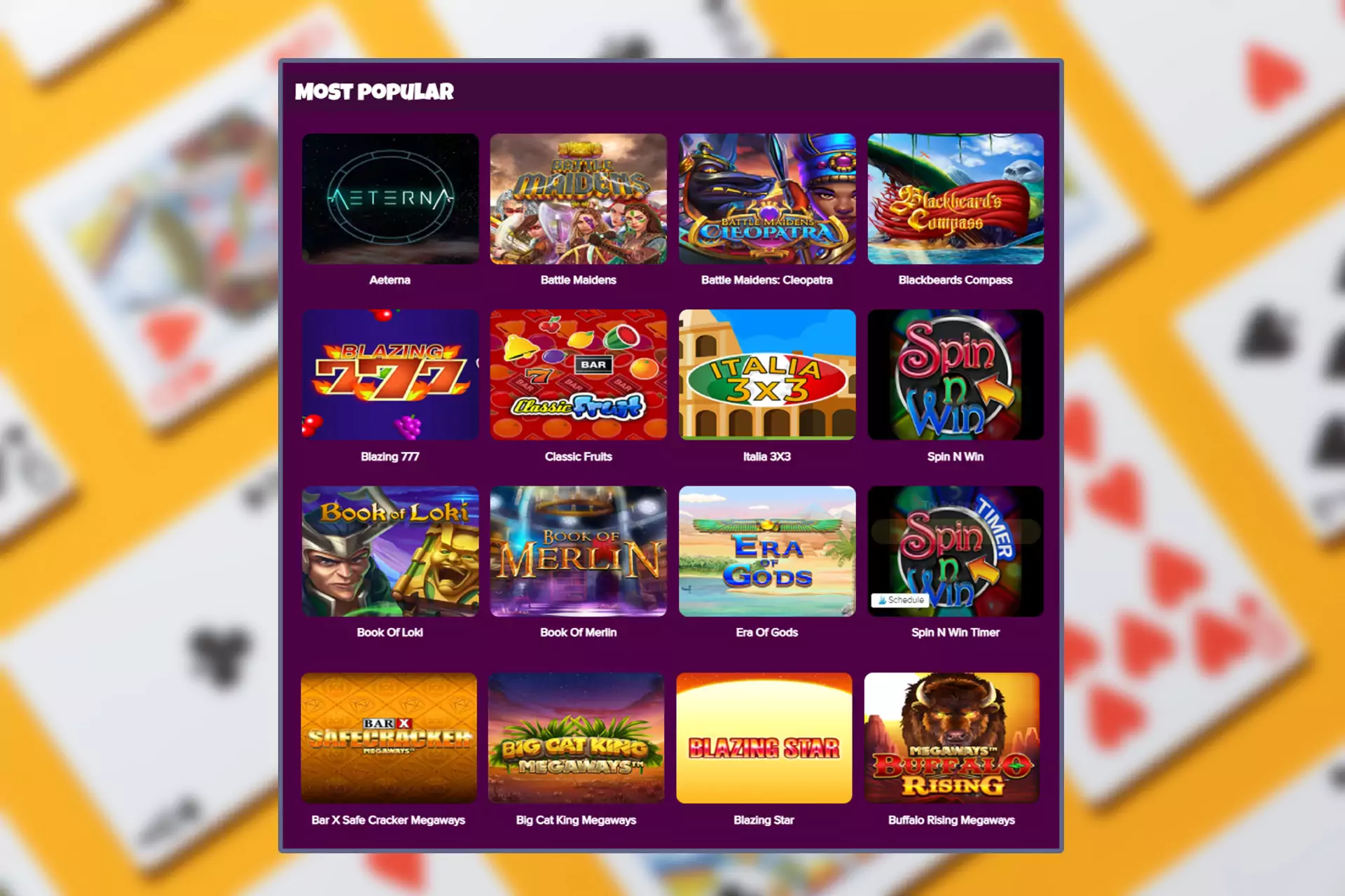 There are lots of casino games for playing fans.