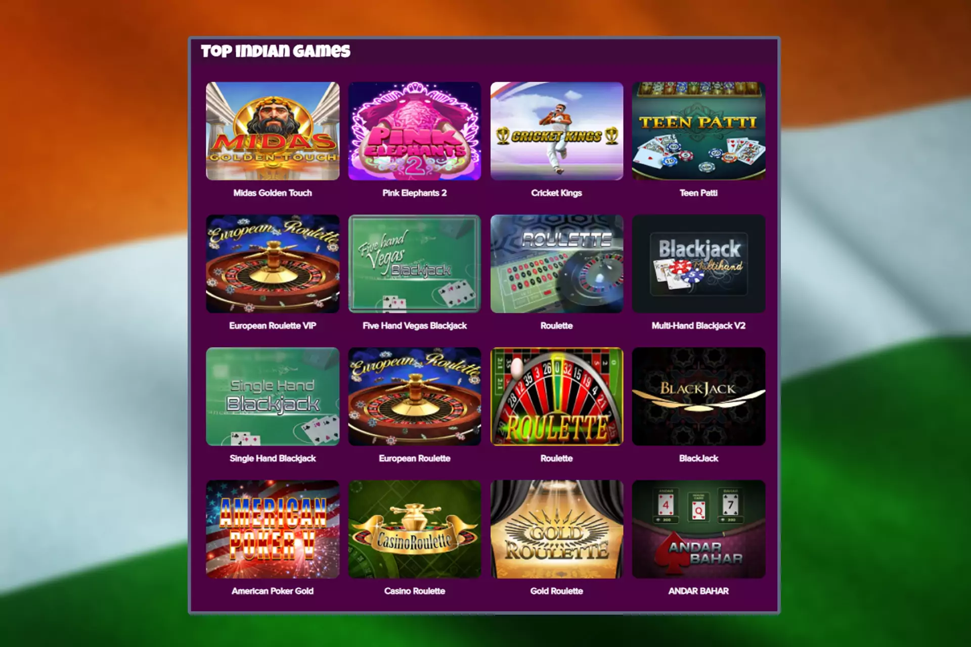 If you are a fan of traditional Indian games, go to the special section of the casino.