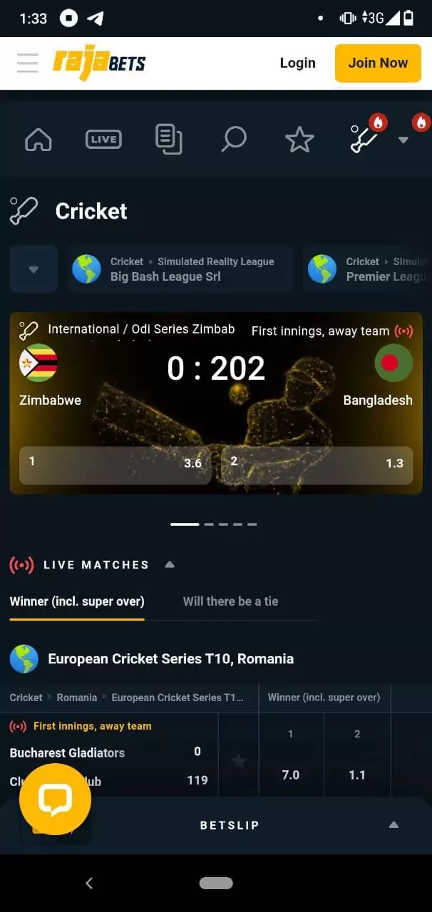 Cricket Betting in Rajabets App.