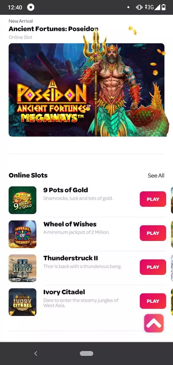 Online Casino in Spin Sports App.