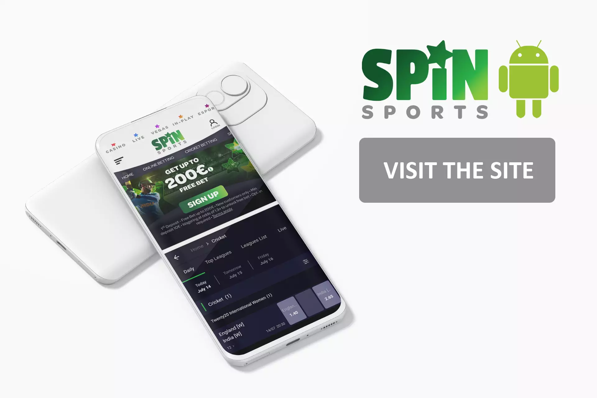 Open the homepage of Spin Sports and find the link to download the mobile app.
