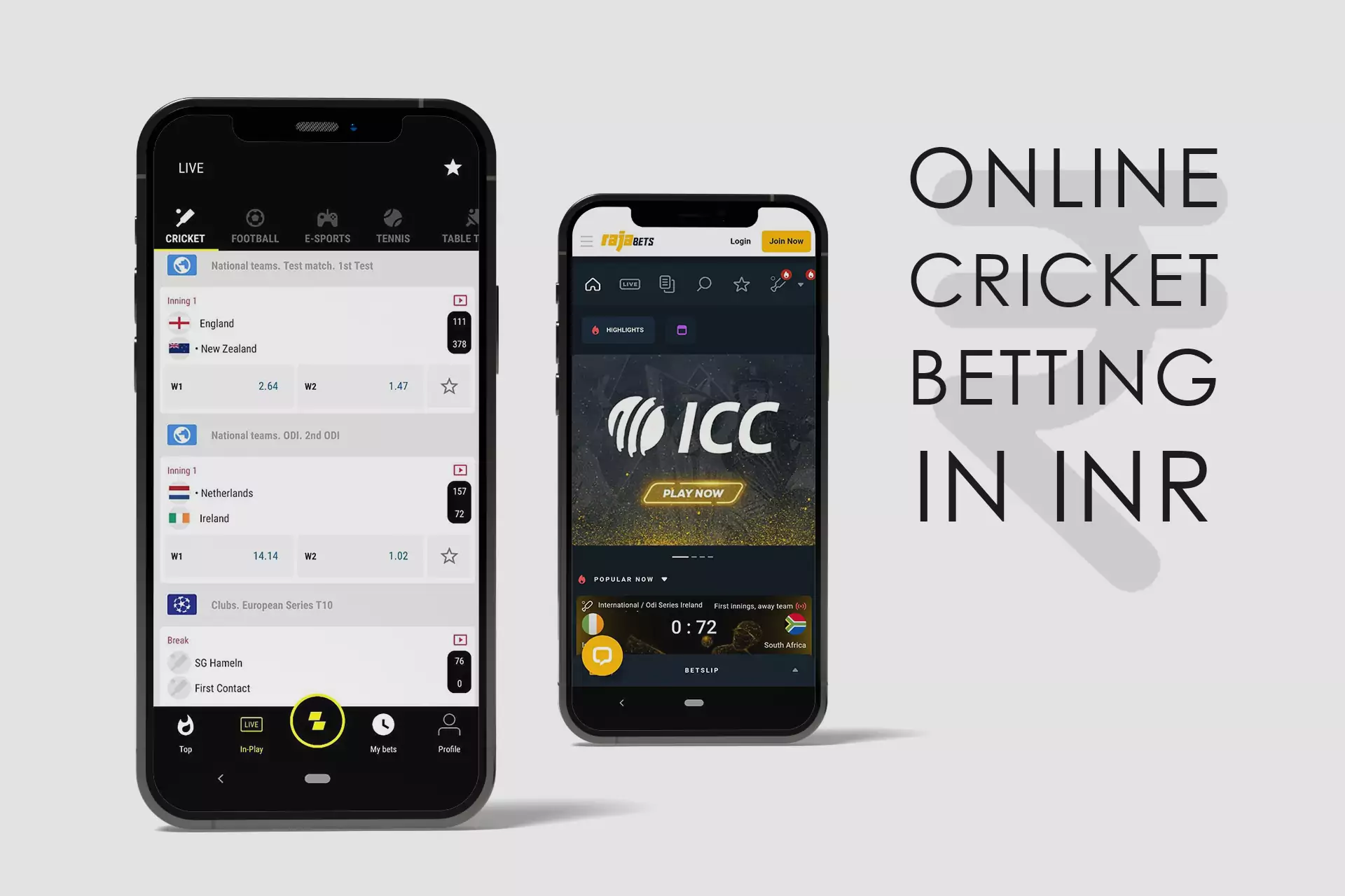 कई सट्टेबाज भारतीय रुपये में क्रिकेट पर ऑनलाइन सट्टेबाजी की संभावना प्रदान करते हैं ।