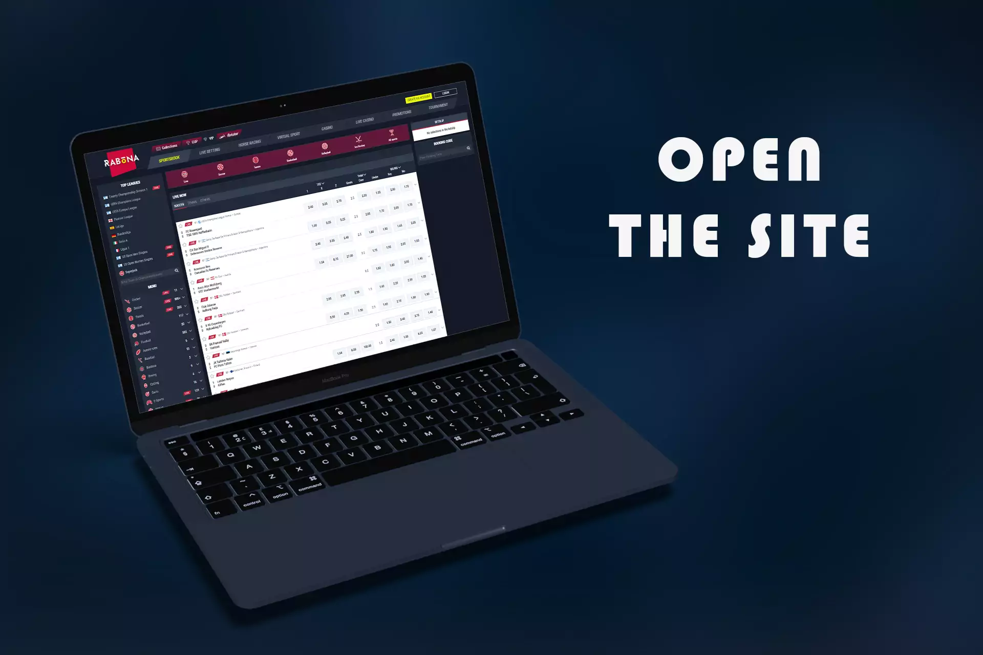 Open the site of Rabona in a browser.