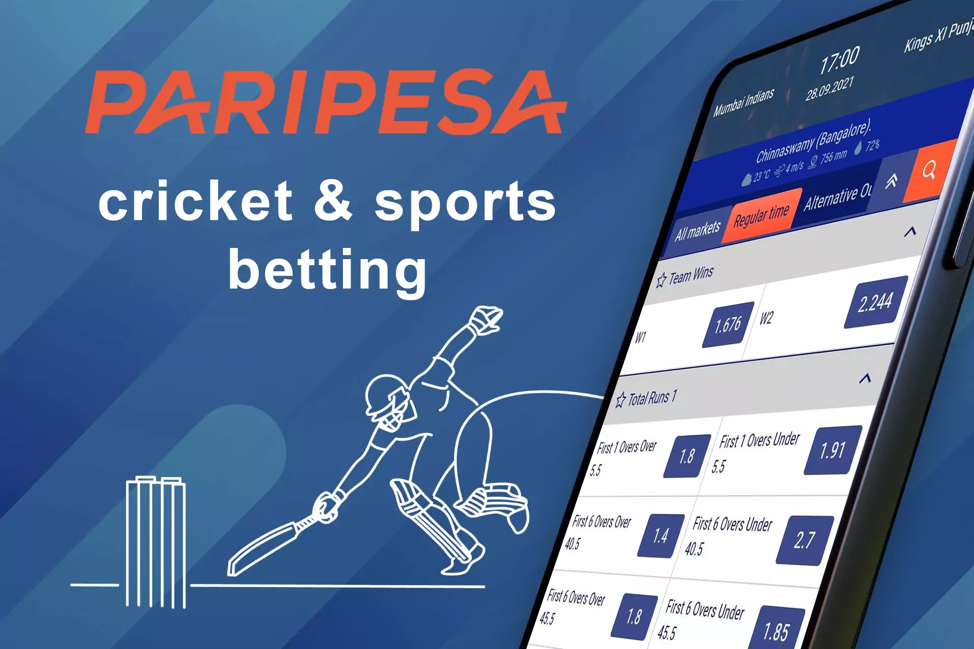 In the PariPesa app, you can place bets on cricket and other sports events.