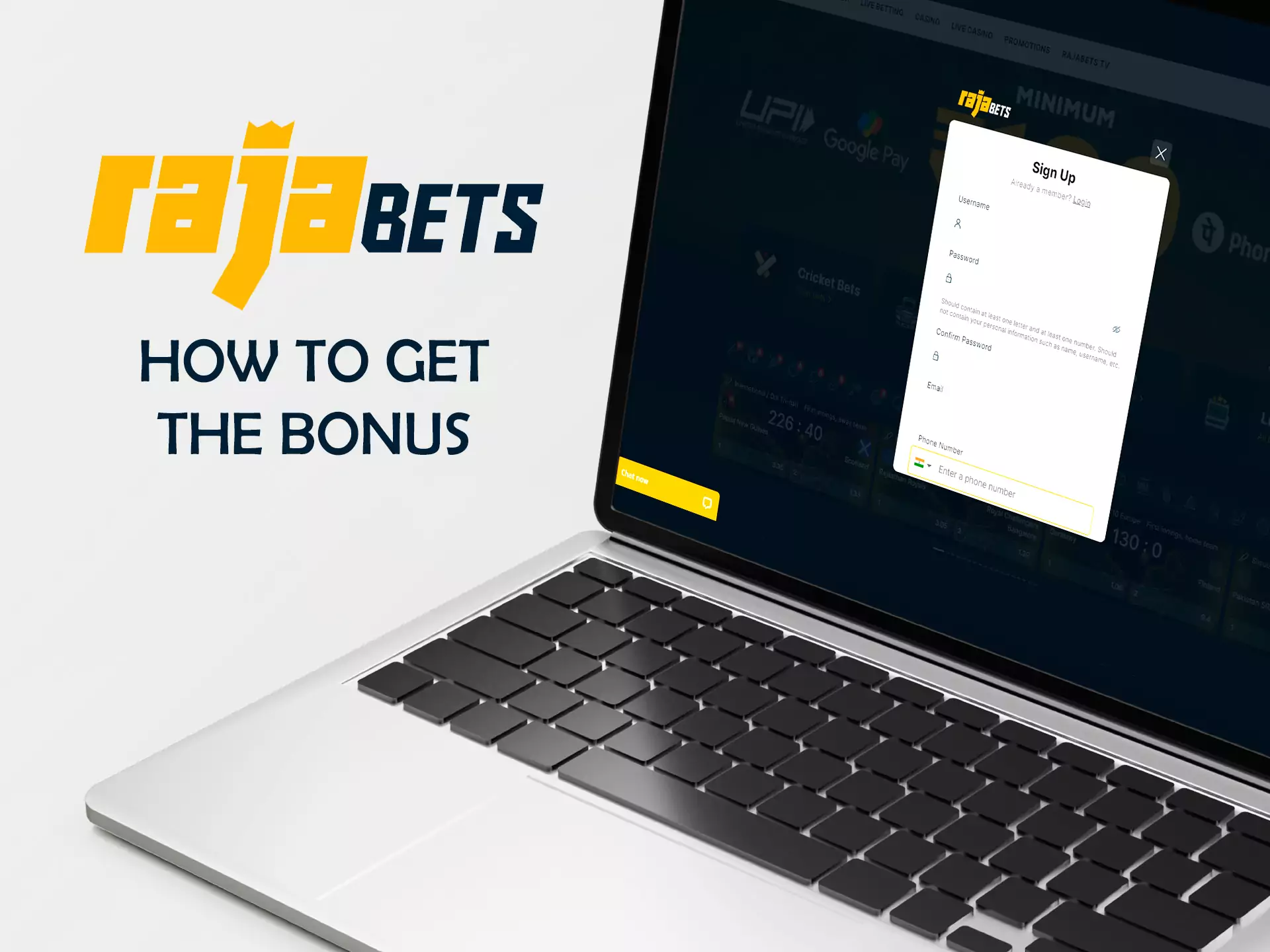 To get the welcome bonus to your betting account you should sign up on the site.