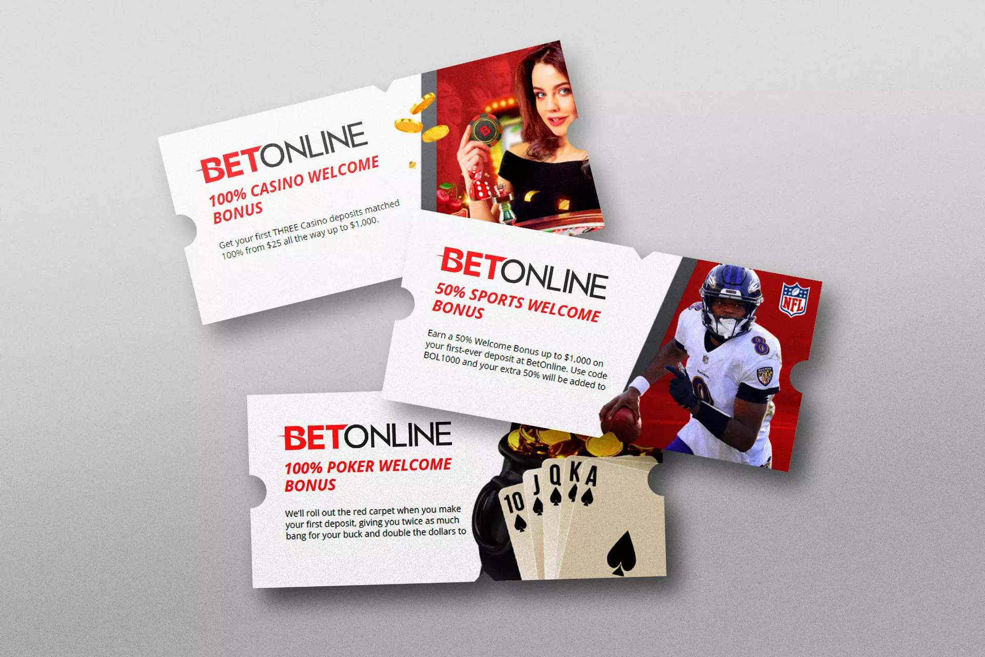 If you are a new user on BetOnline, you can get a welcome bonus for betting or playing casino games.