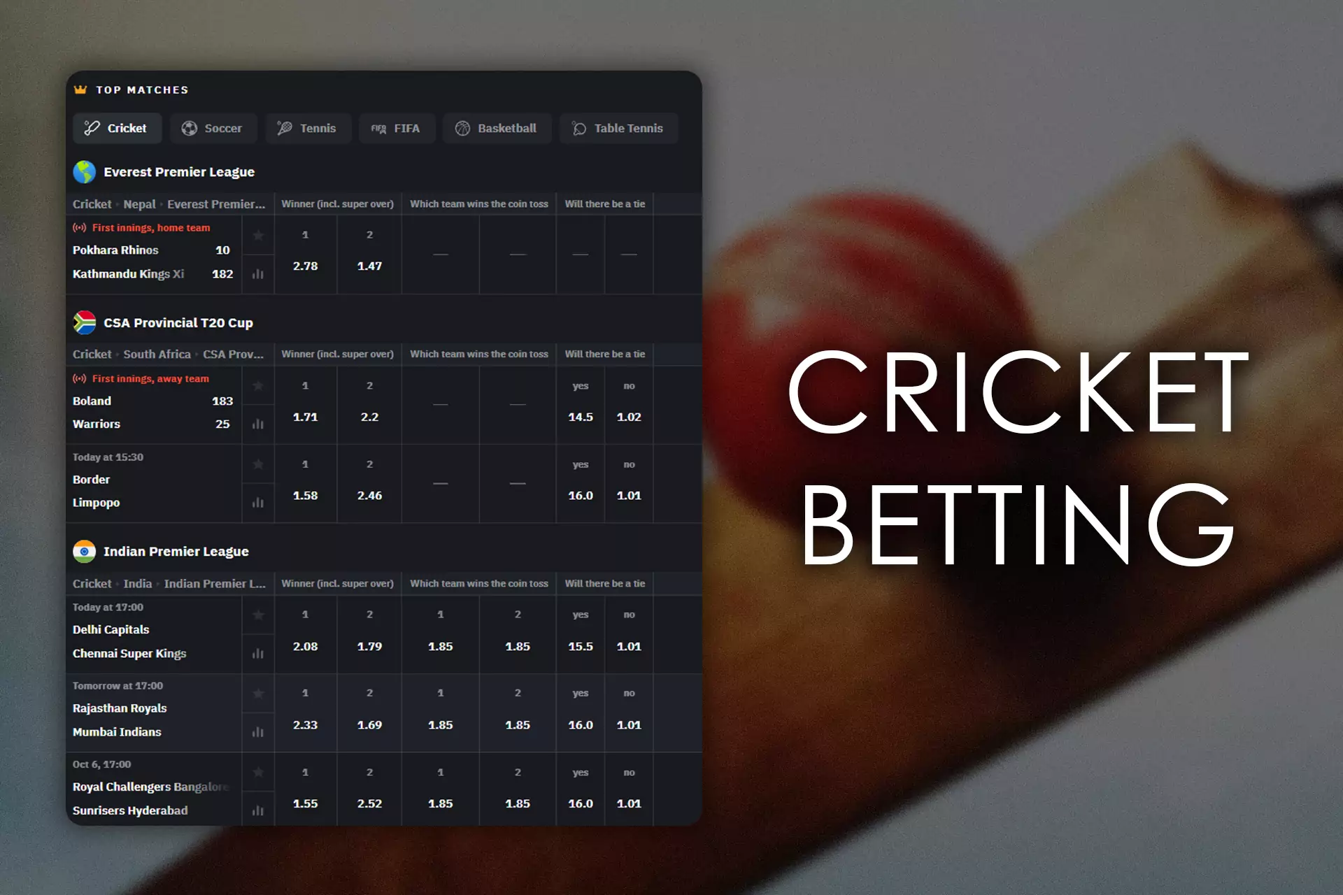 In the Sportsbook, you can place bets on events of different disciplines.
