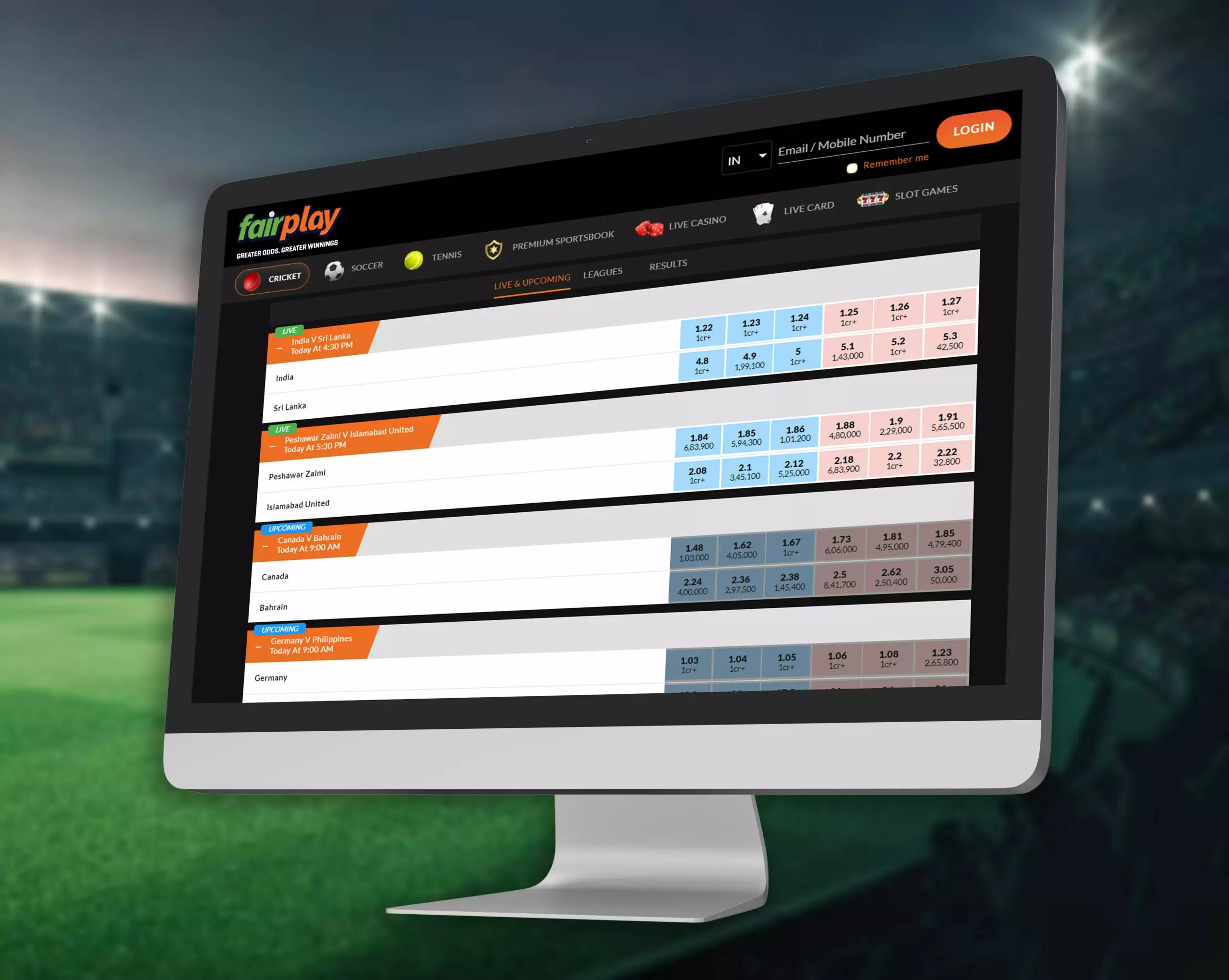 Fairplay offers bets on popular cricket matches and competitions.