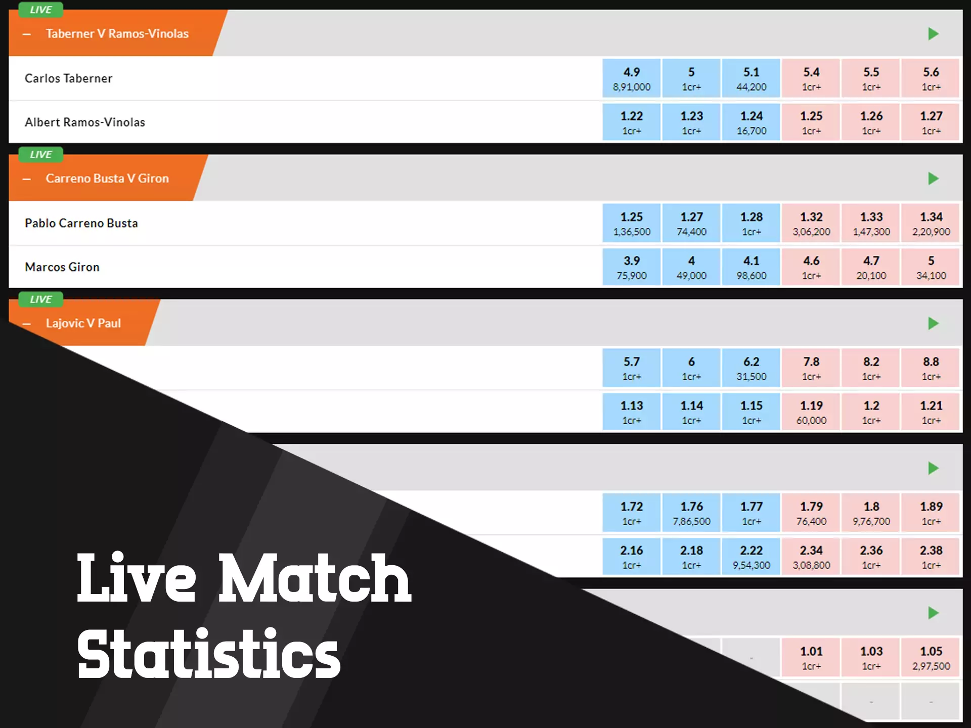 The Fairplay app supports live match statistics.