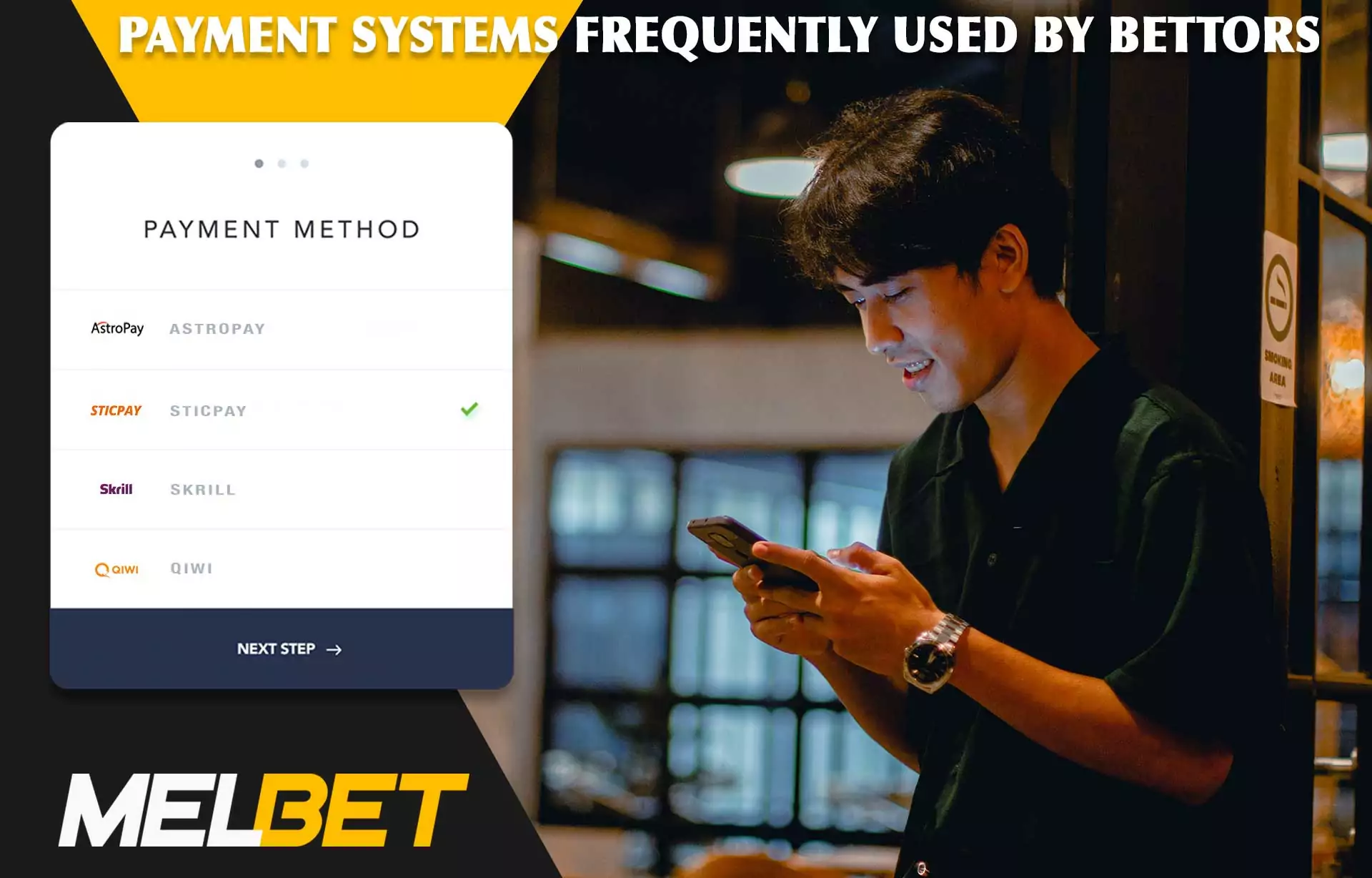 Skrill, QIWI and Sticpay are the most popular choice of electronic wallets among melbet users.