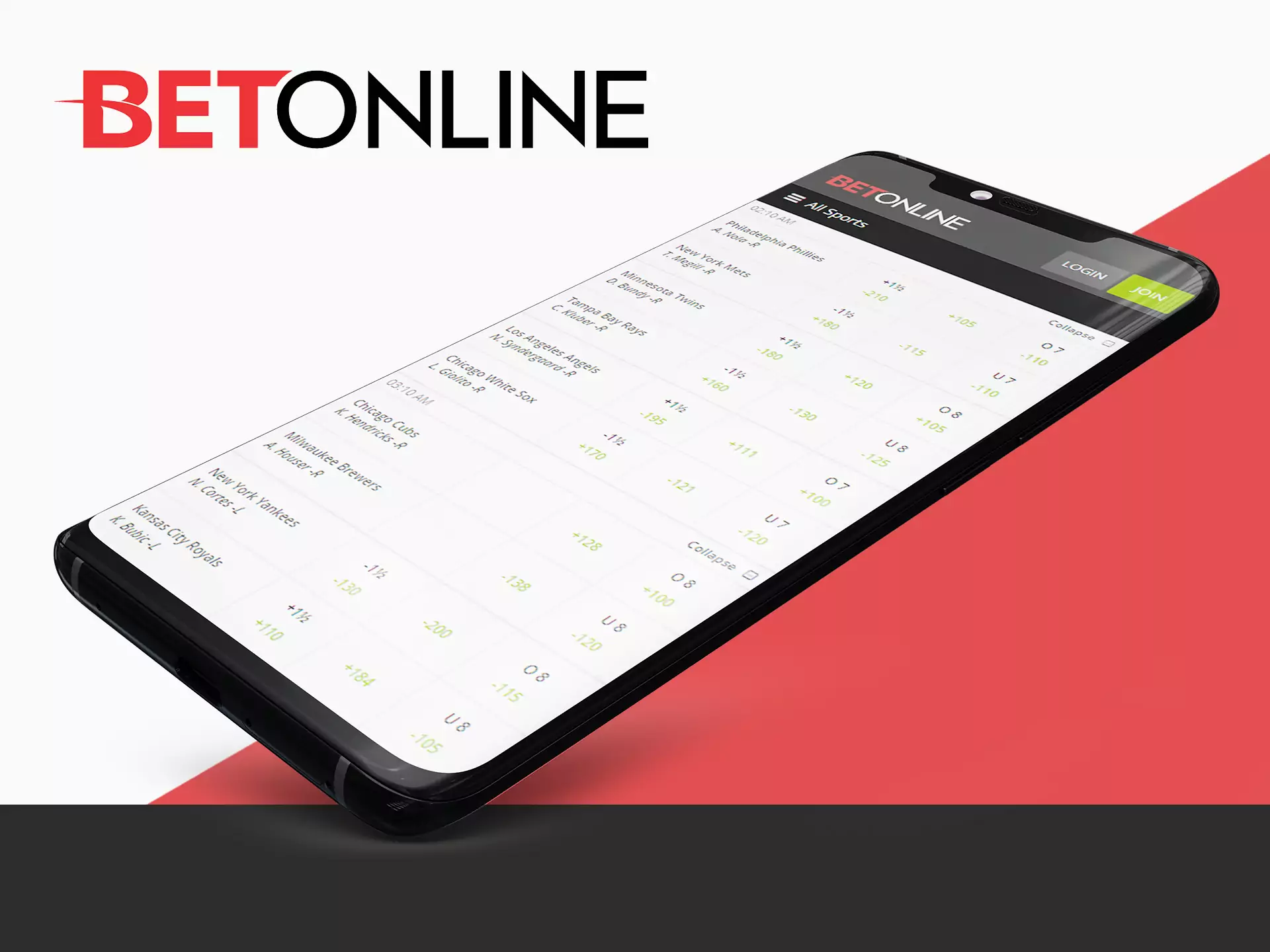 The Betonline app allows you to make various types of bets on sports.