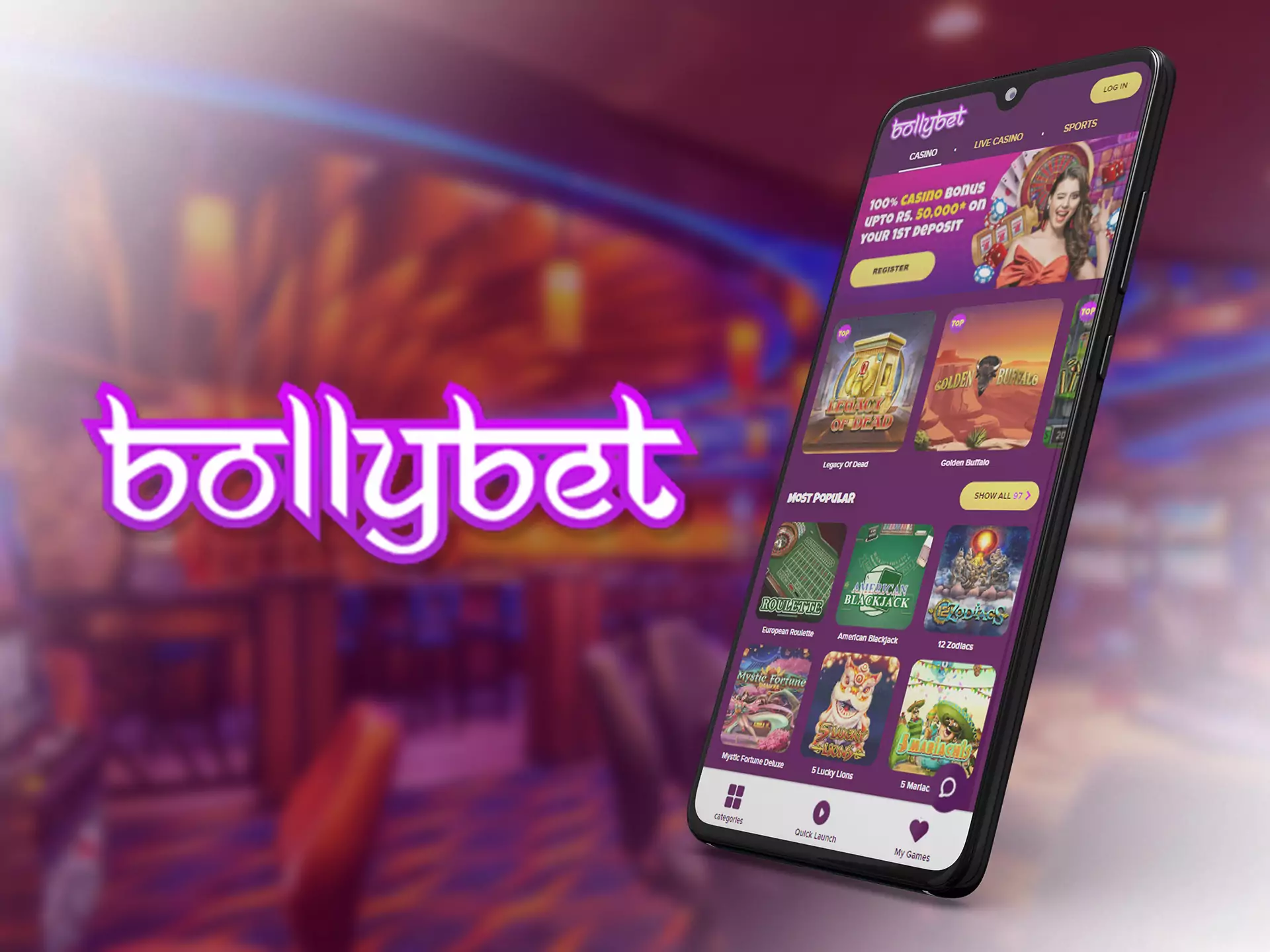 Mobile users Bollybet can play online casino.