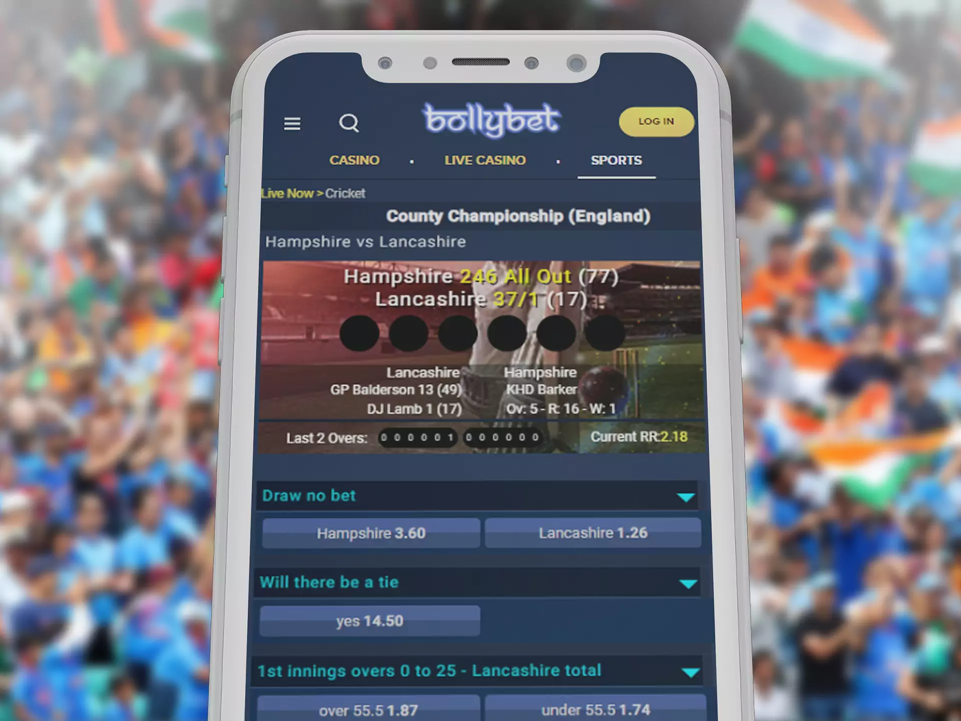 Make bets in Bollybet on the various outcomes of matches on your smartphone.