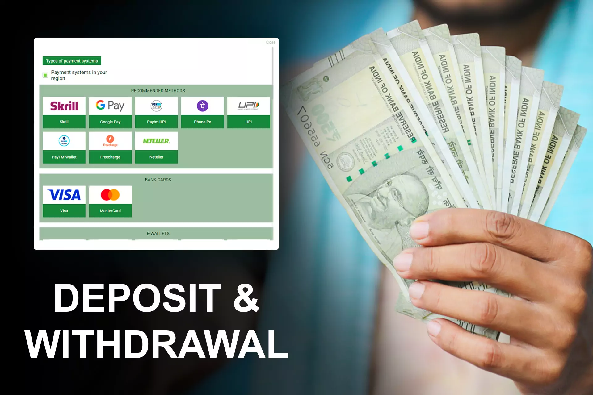At Linebet you can use any usual Indian payment system to make deposits and withdraw winnings.
