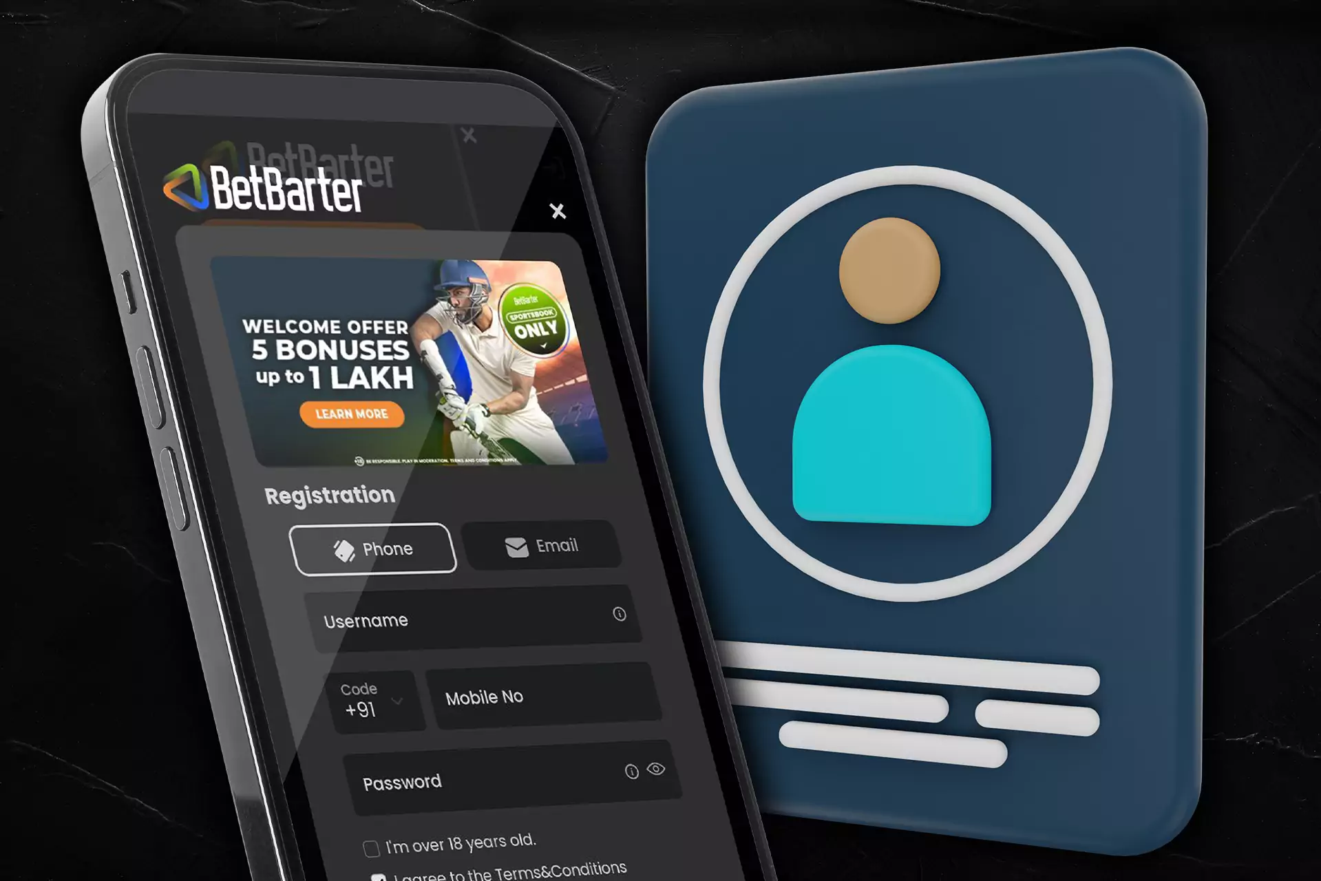 In the Betbarter app, account registration is available.