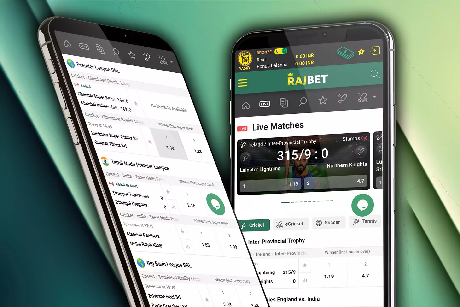 The Rajbet app allows you to bet on a variety of match outcomes.
