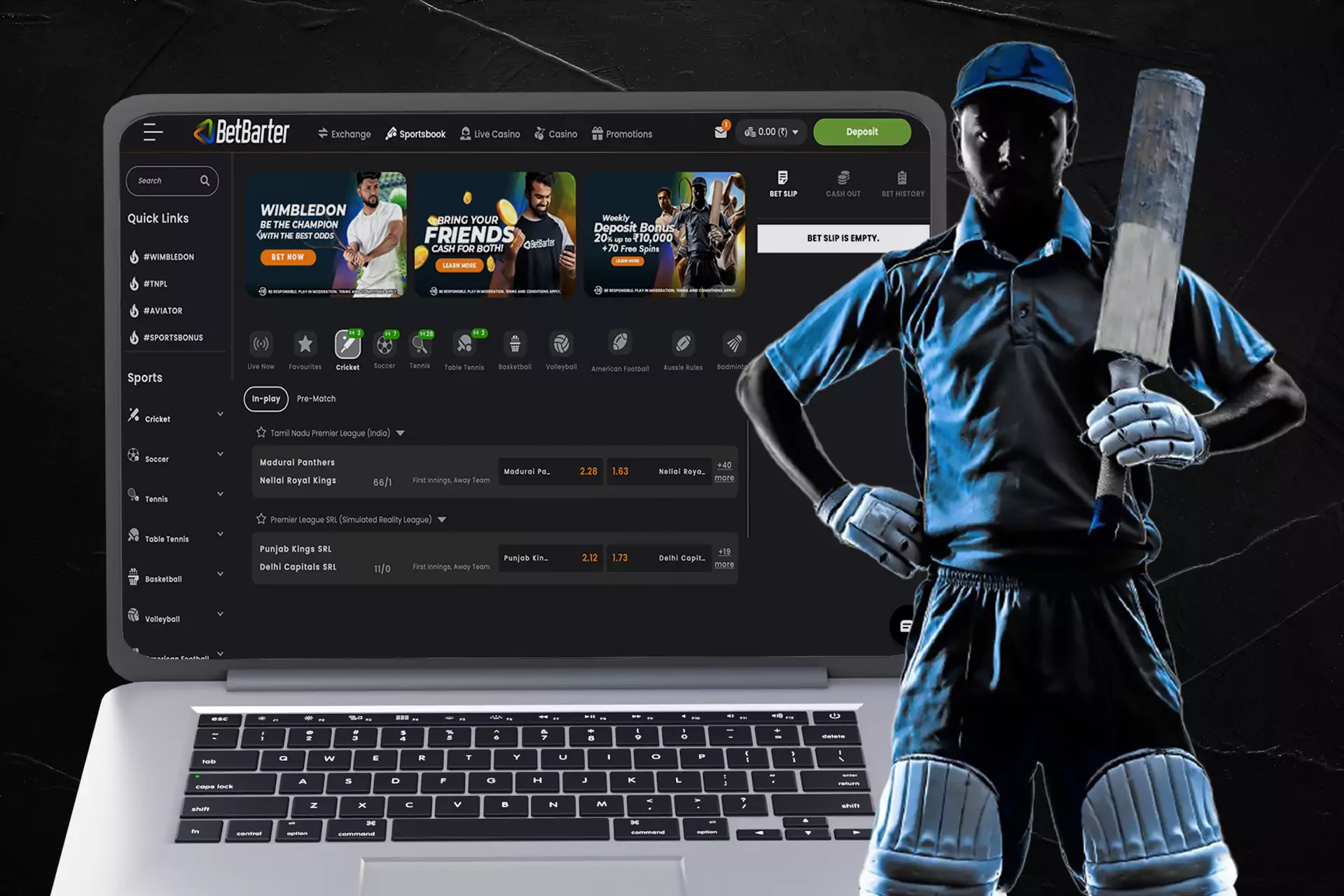 BetBarter supports cricket betting.