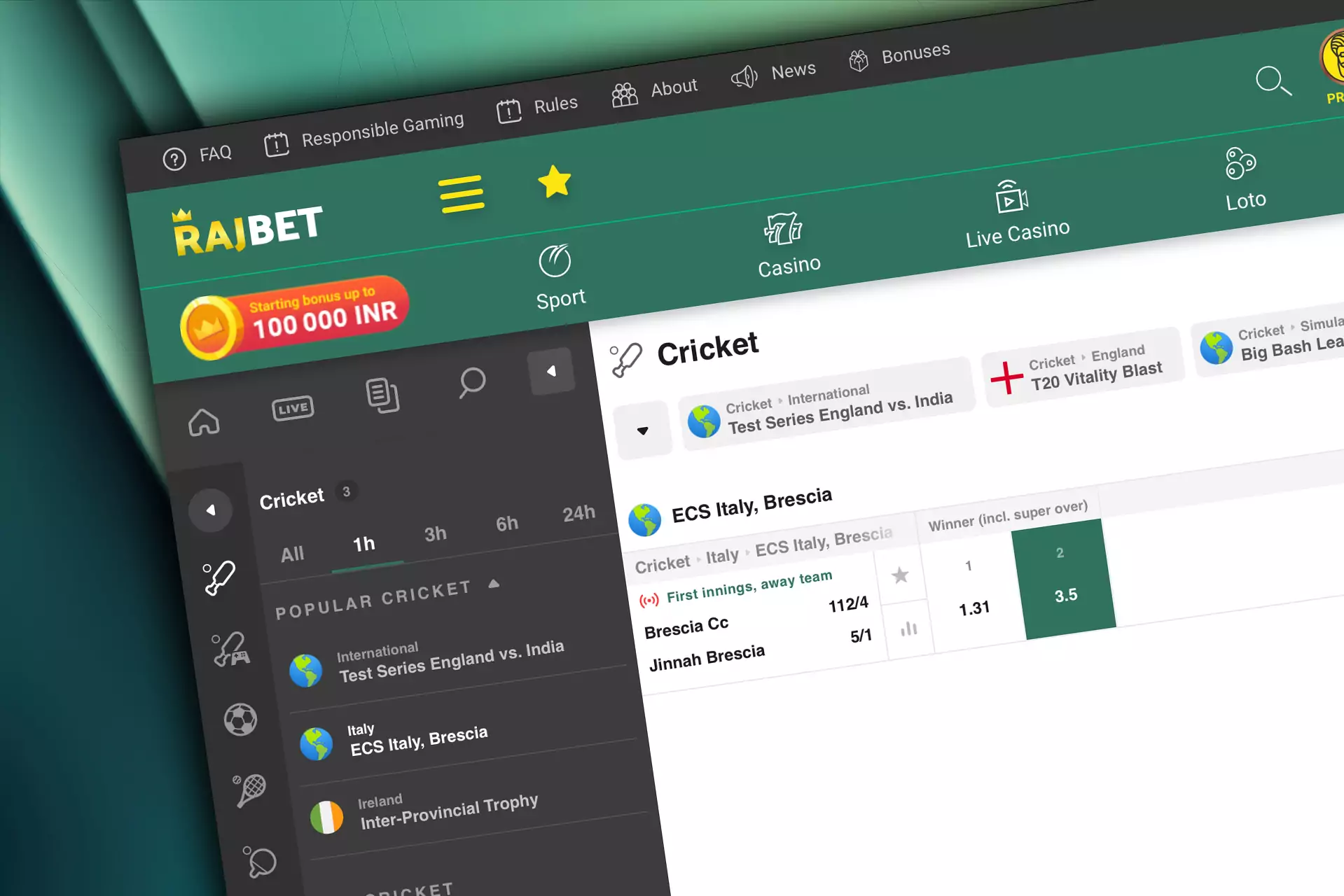 Rajbet supports live sports betting.