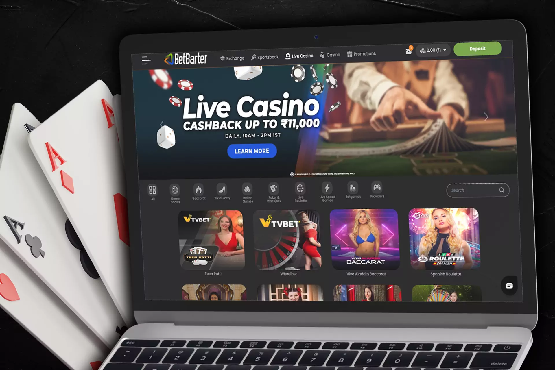 In the Betbarter live casino, you can play games with real dealers.