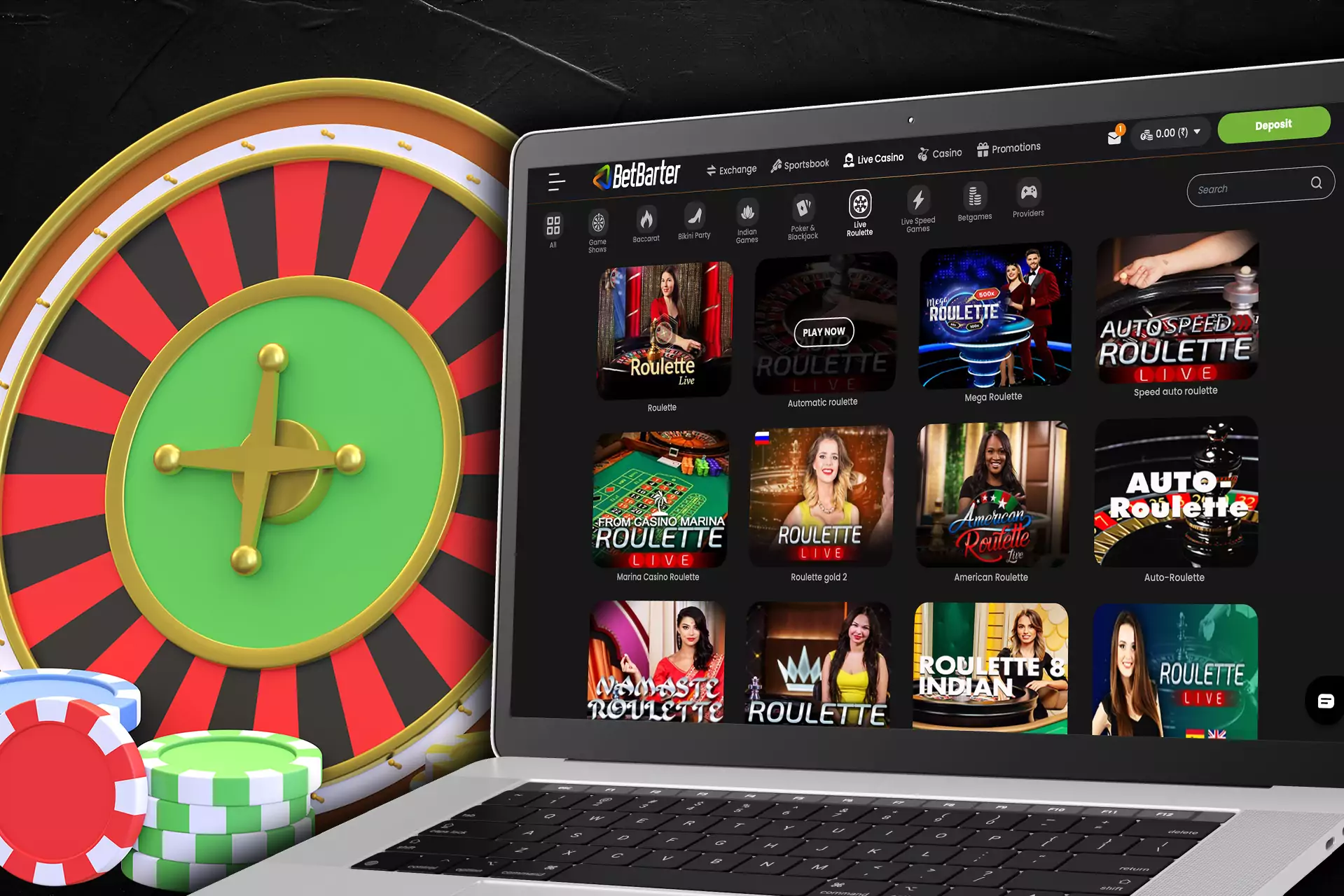 You can play online roulette in the Betbarter live casino.