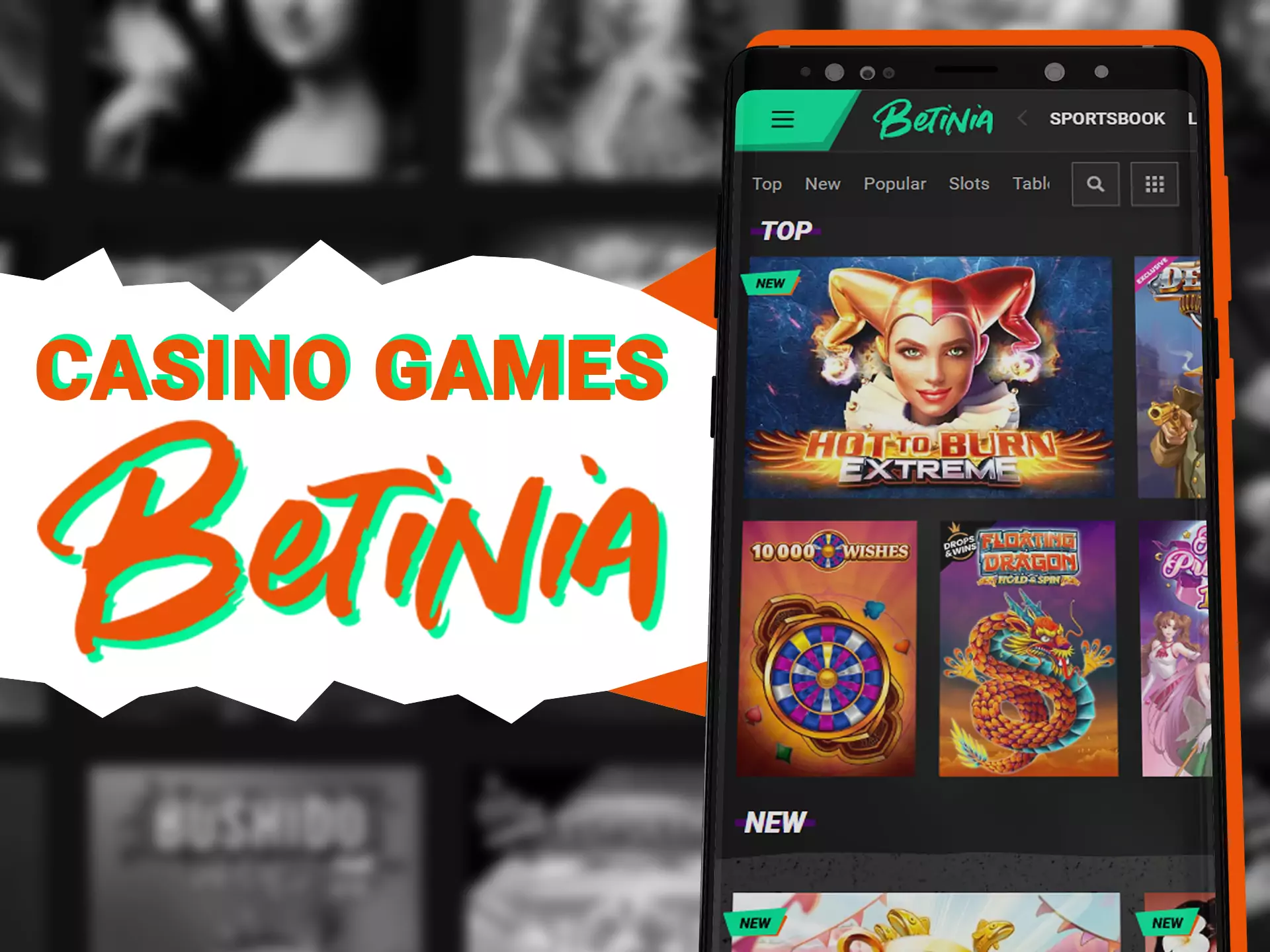 Choose your favourite casino games in Betinia app.