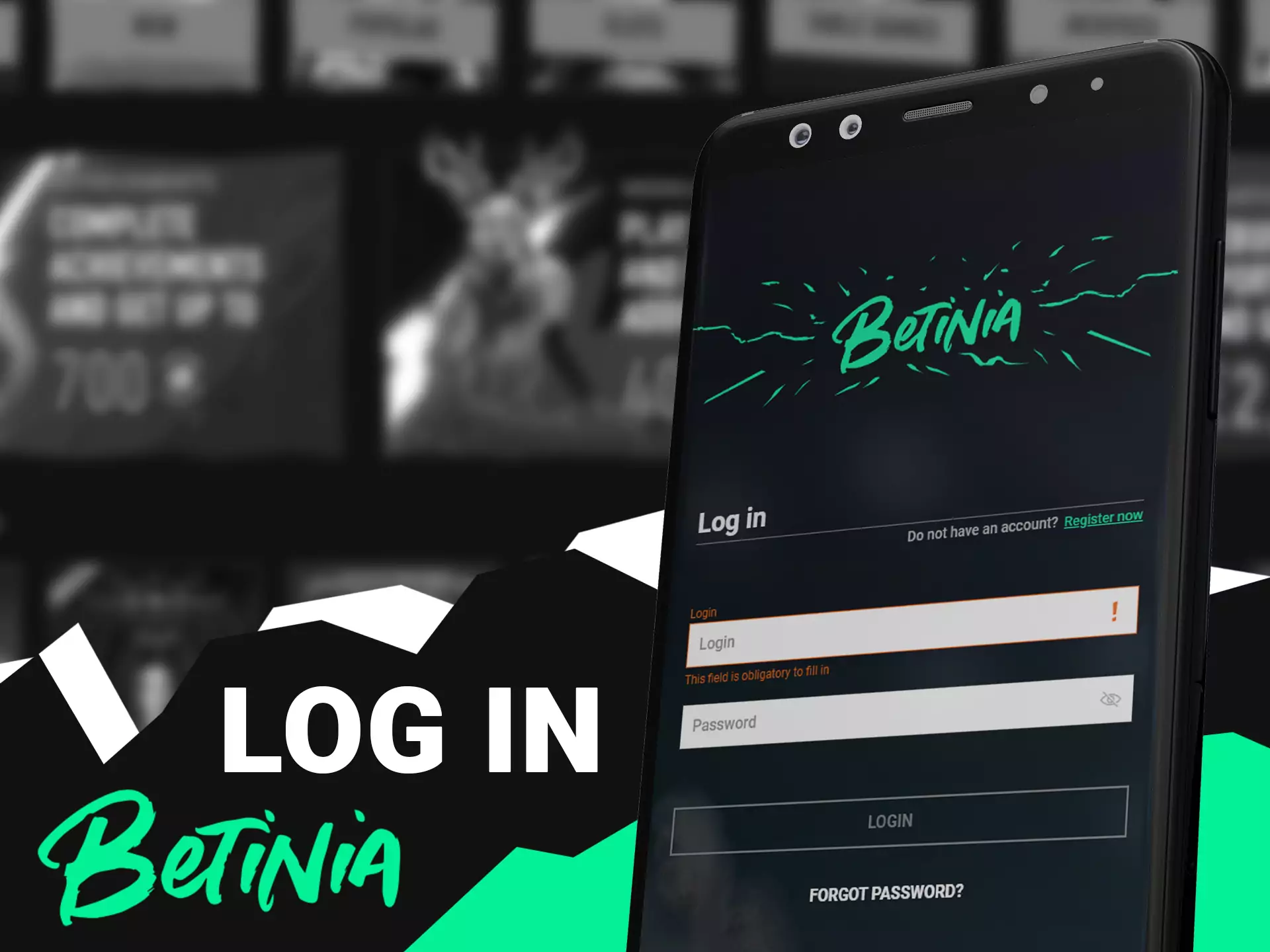 Log in for start betting and play Betinia casino games.