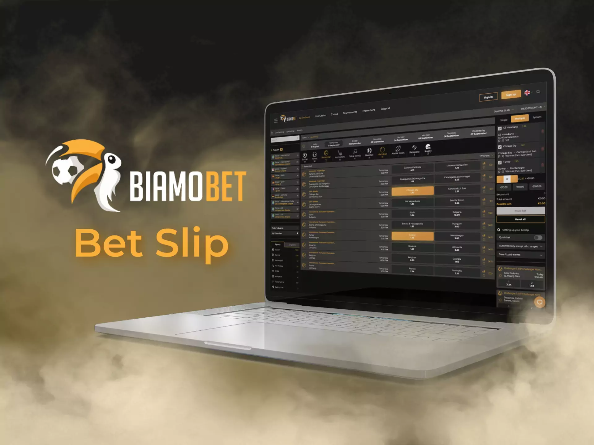 In the bet slip, you can follow and combine your bets on Biamobet.