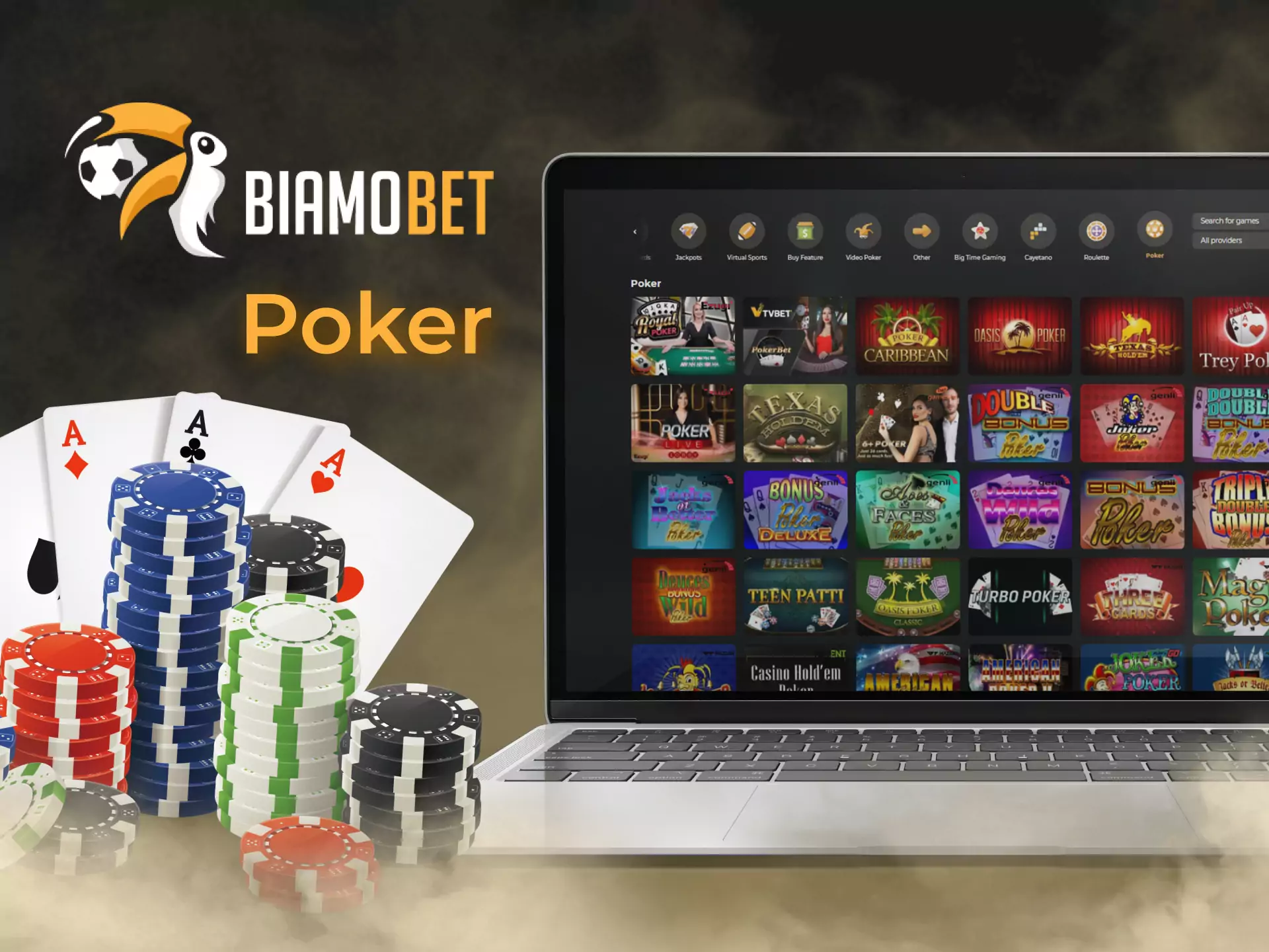 You can play the game of poker in the Biamobet Casino with live dealer.