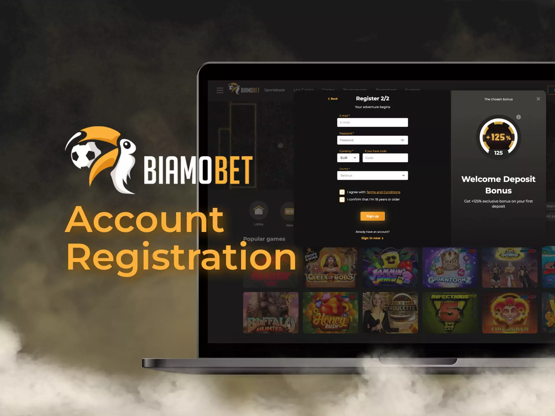 Go to the official website on Biamobet and create a new account.