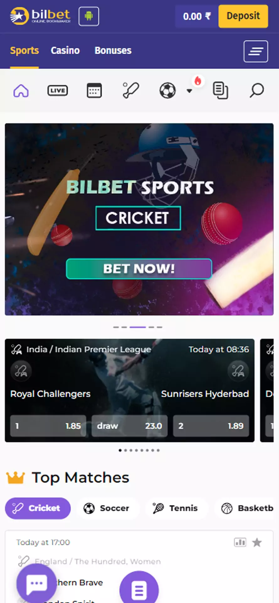 Bilbet has various sports to bet on.