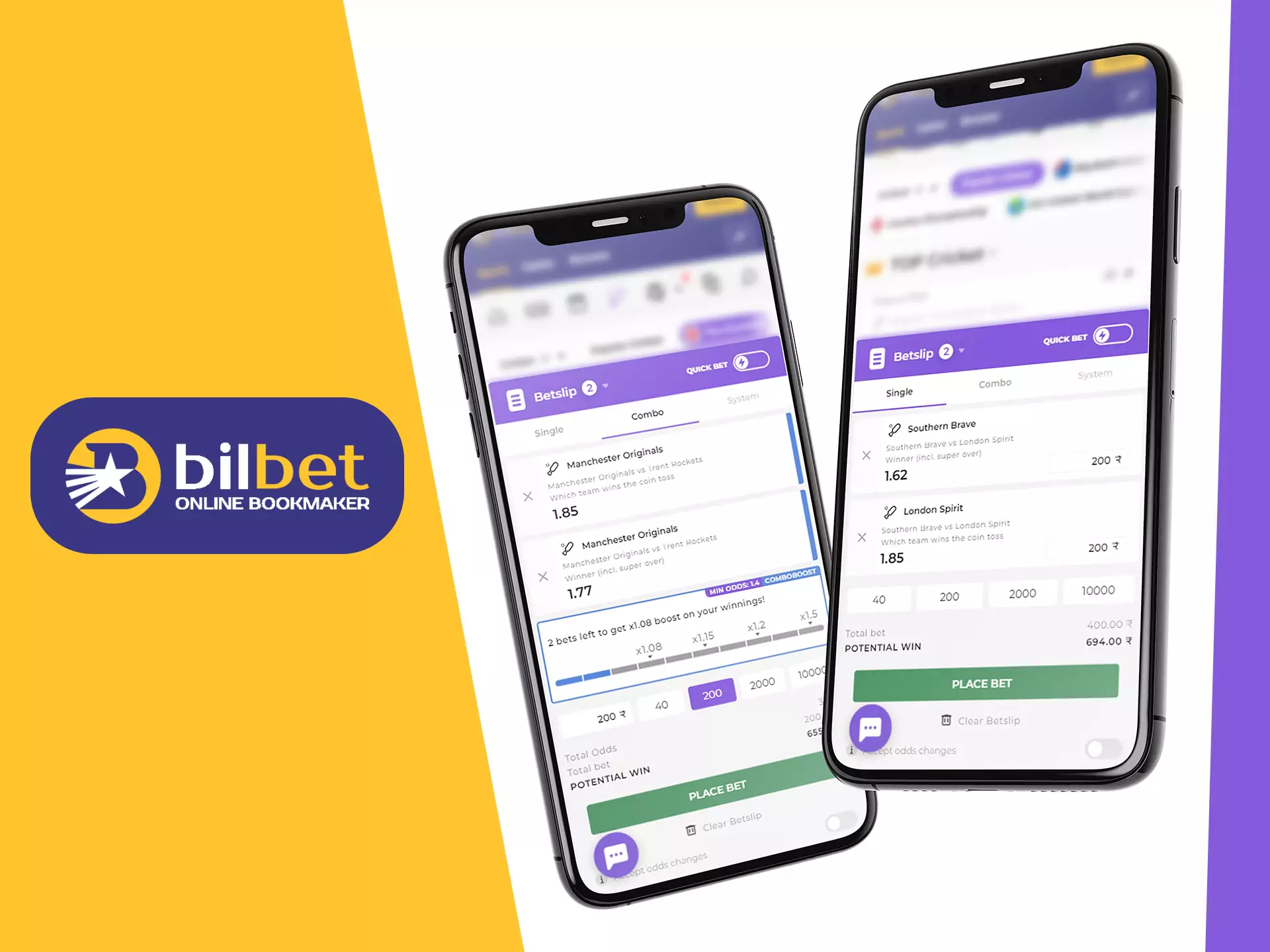 Place bets your way in Bilbet app.